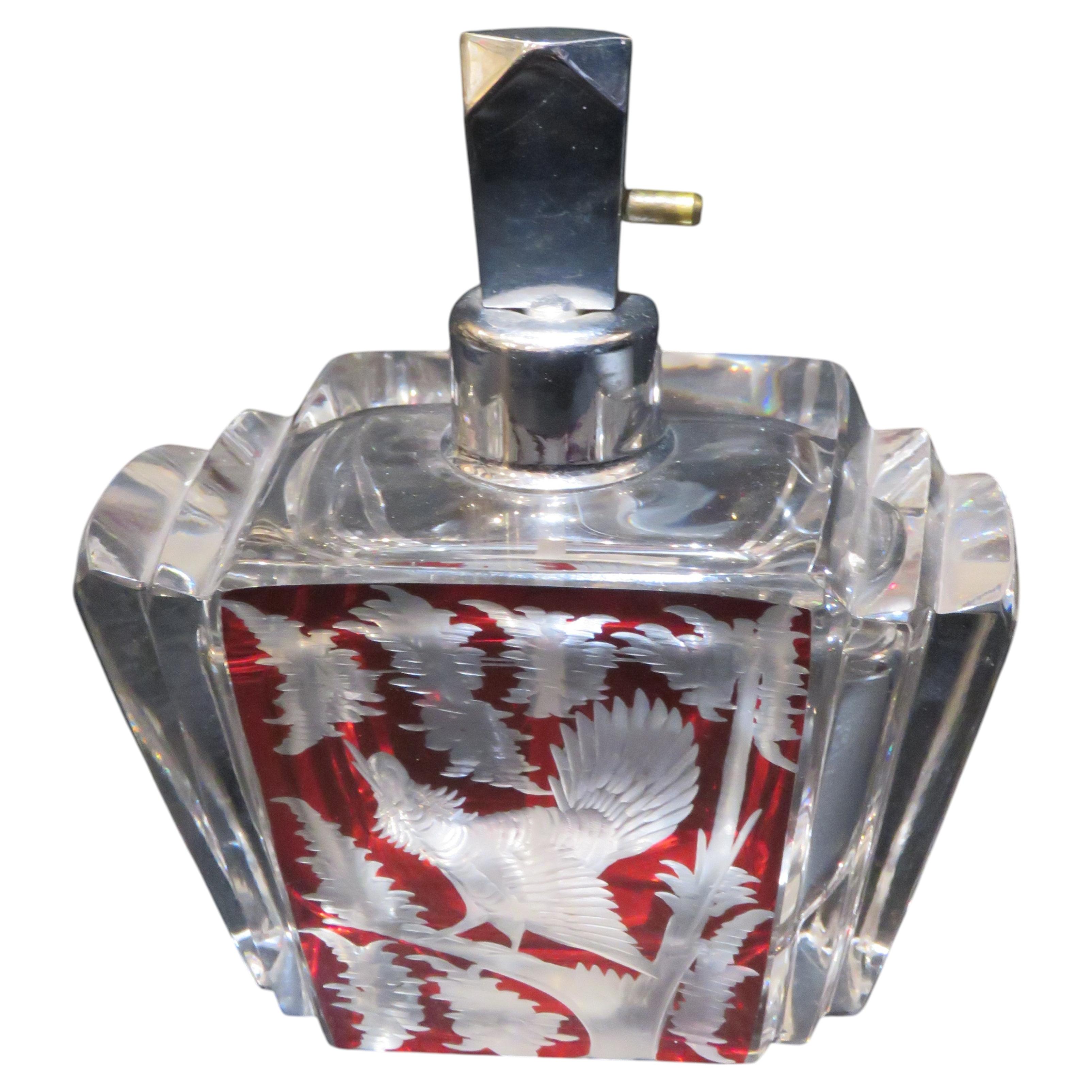 Importante tenuta in vetro francese Art Deco con bottiglia di profumo da donna con tappo