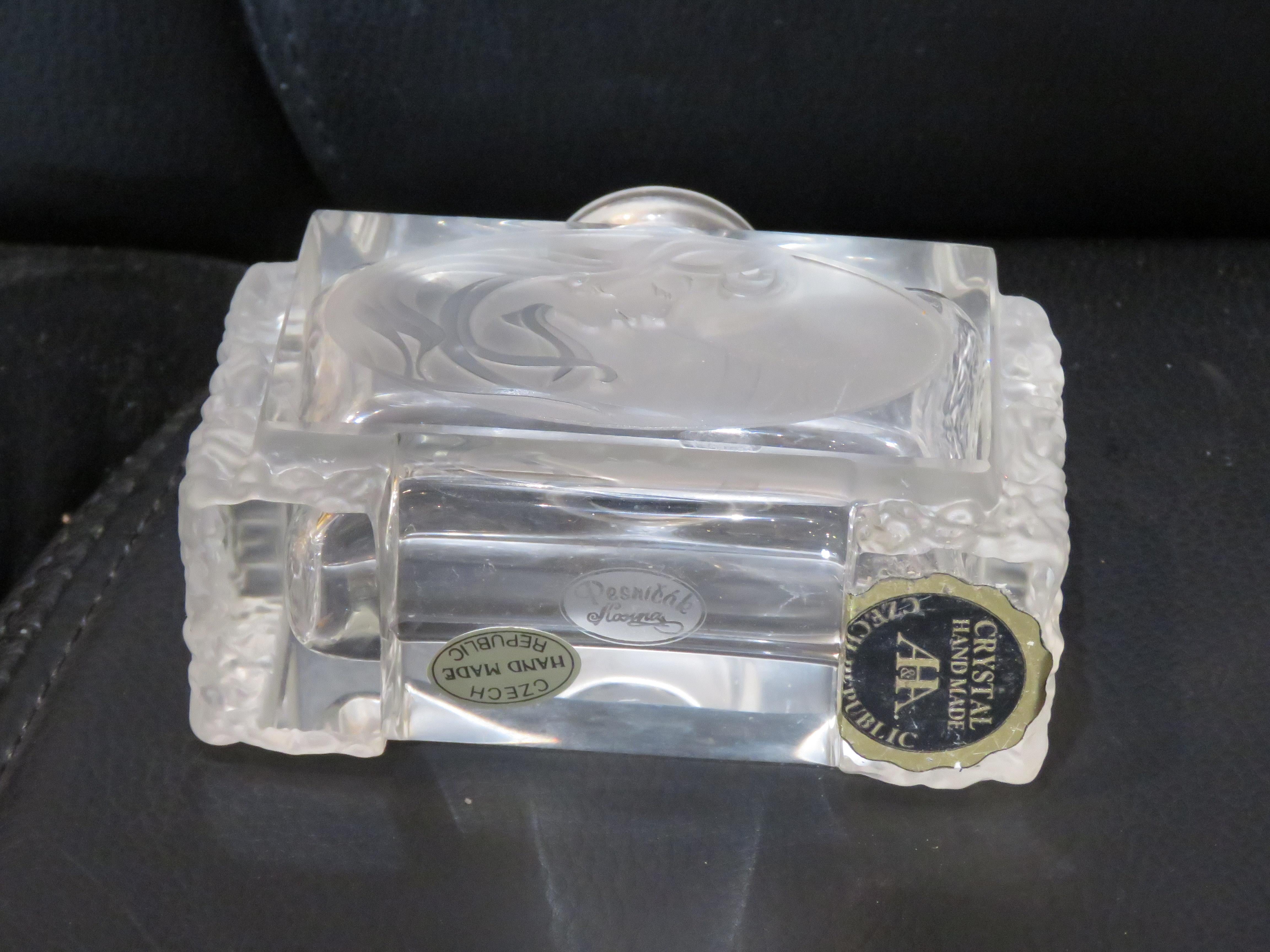 Important Estate Art Deco Style Czech Glass with Woman Perfume Bottle Base In Good Condition For Sale In New York, NY