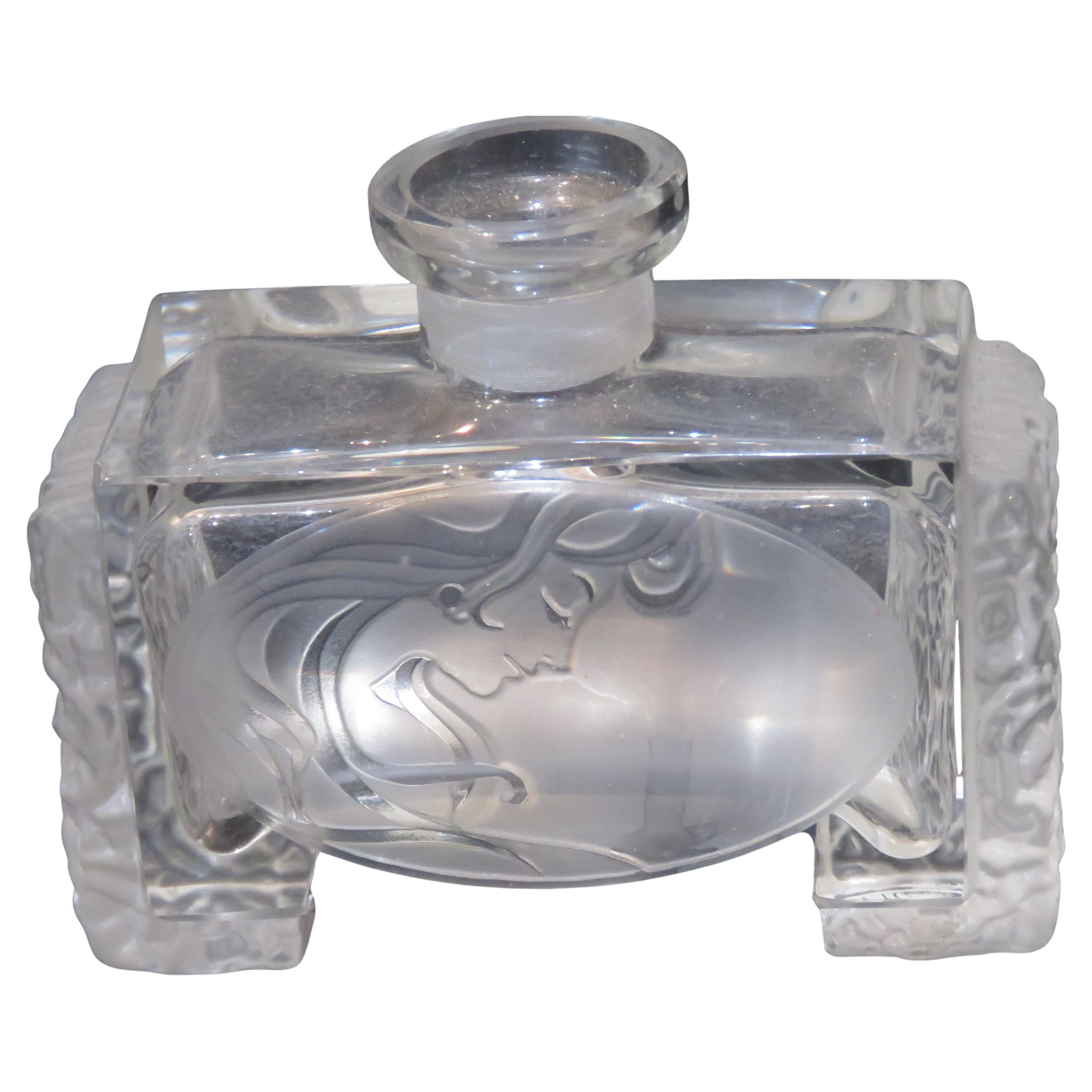 Important Estate Art Deco Style Czech Glass with Woman Perfume Bottle Base For Sale