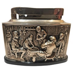 Important Estate Heavily Embossed Relief with People Silver Lighter From Germany