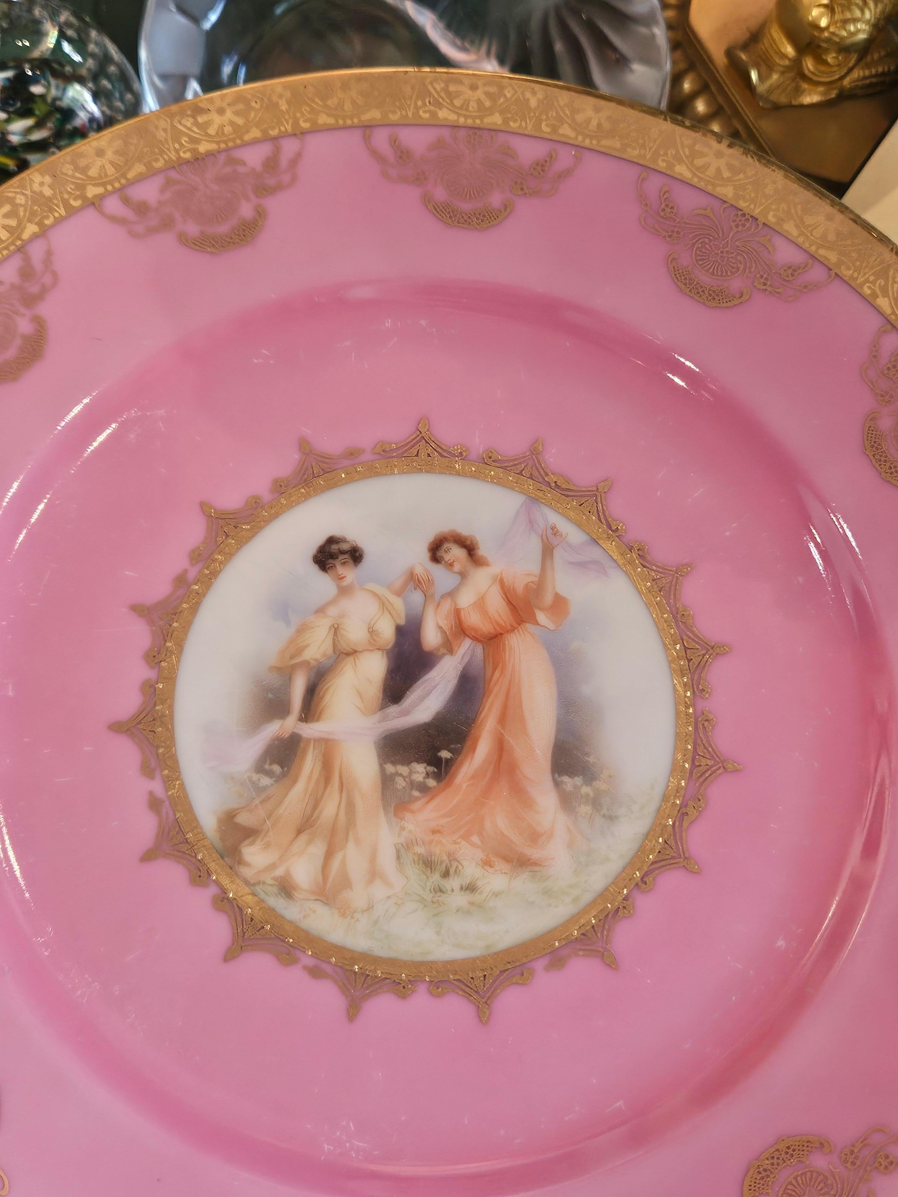 Wichtige Nachlass Satz von 10 gemalt Rosa Porzellan Heinrich Teller 24KT Goldrand (20. Jahrhundert) im Angebot