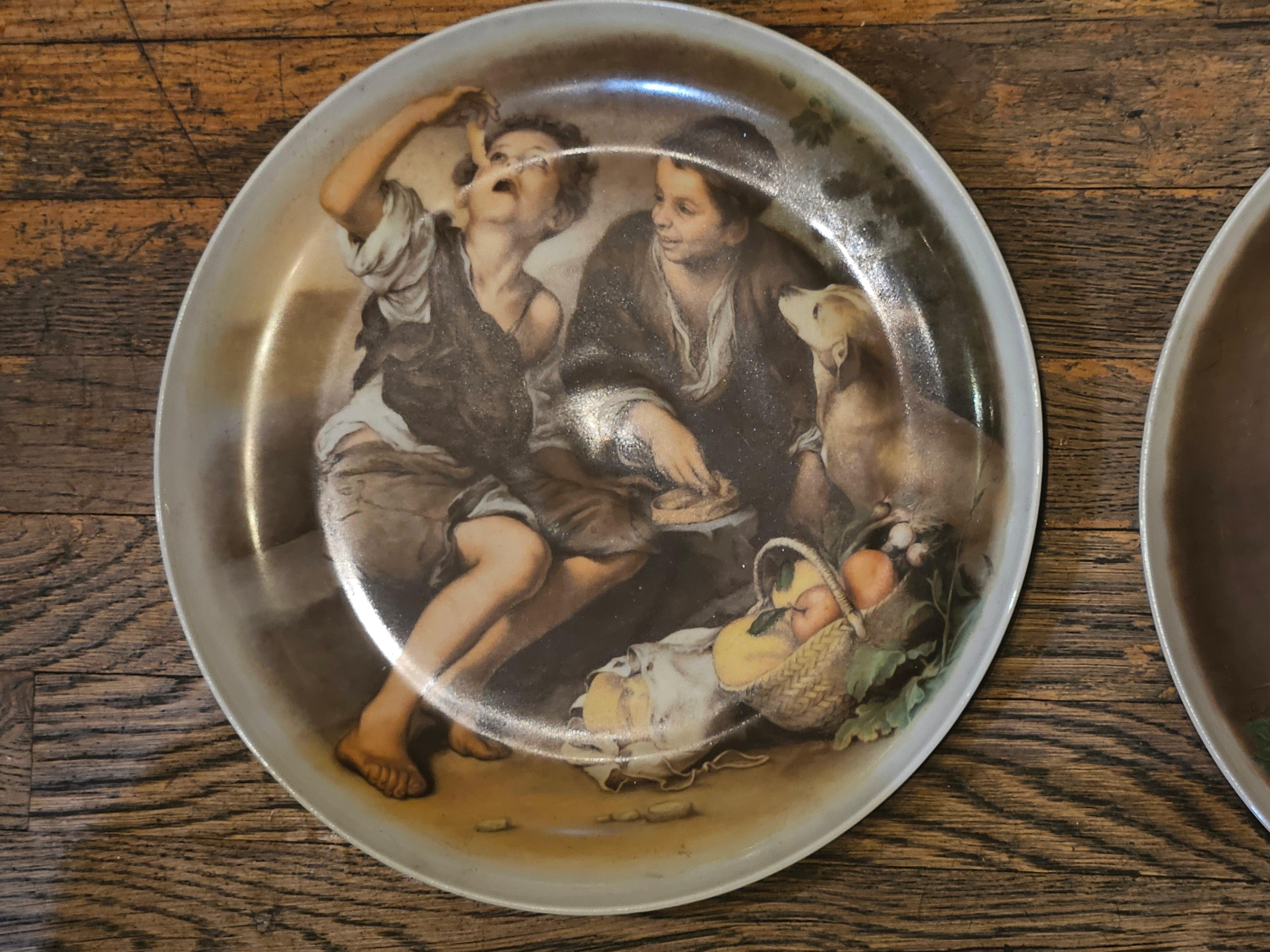 20th Century Important Estate Set of 3 Painted Porcelain Esteban Murillo Dish Plate Chargers For Sale