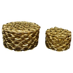 Importante set de joyeros belgas de estilo industrial con cadena de diseño en oro