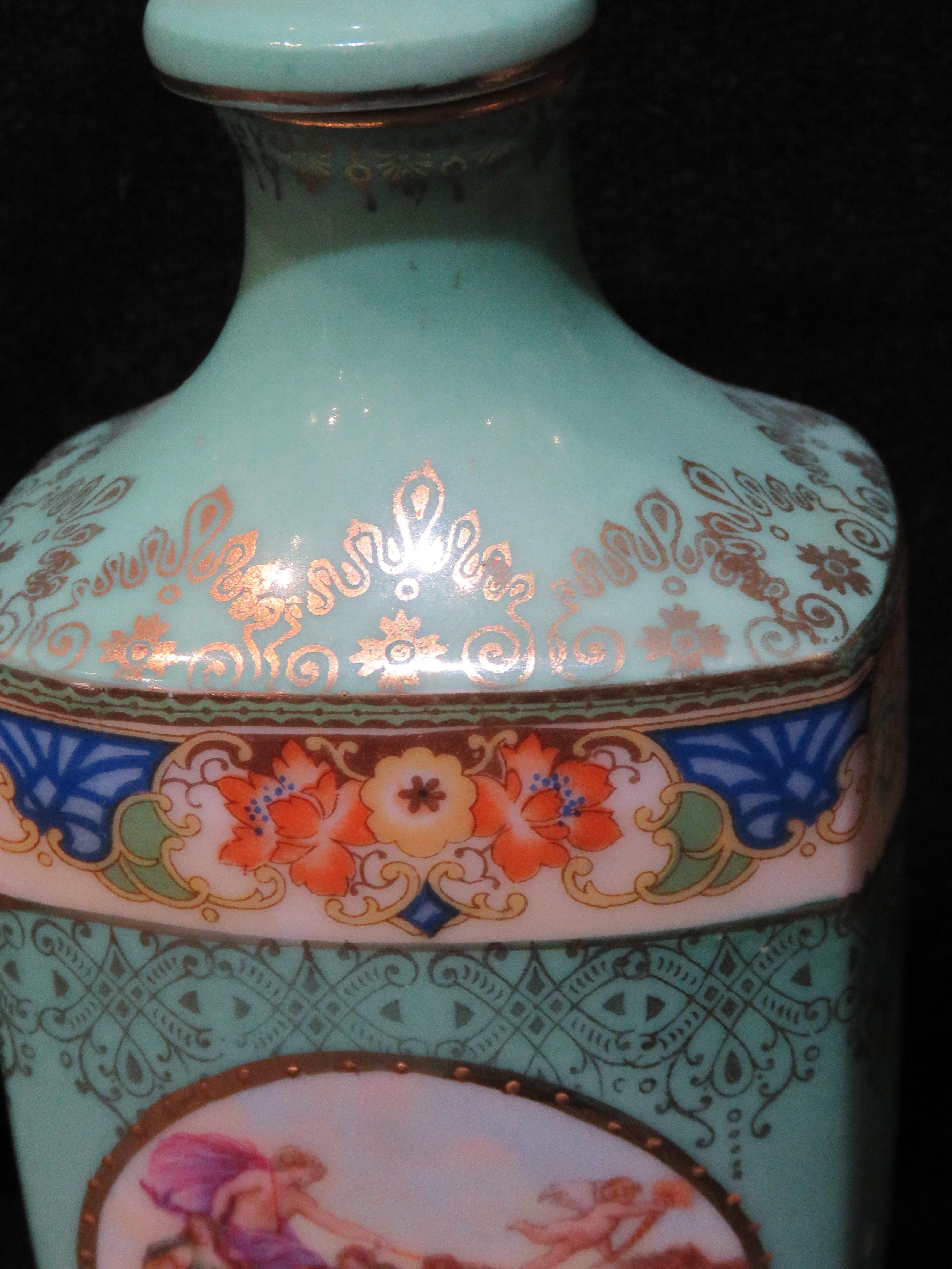 German Beautiful 19th Century Painted NeoClassical Porcelain Bottle 1861 Prez Saxe For Sale