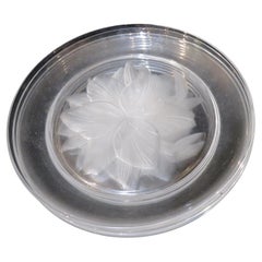 Important Estate Set of French Style 4 Frosted Etched Glass Floral Flower Plates