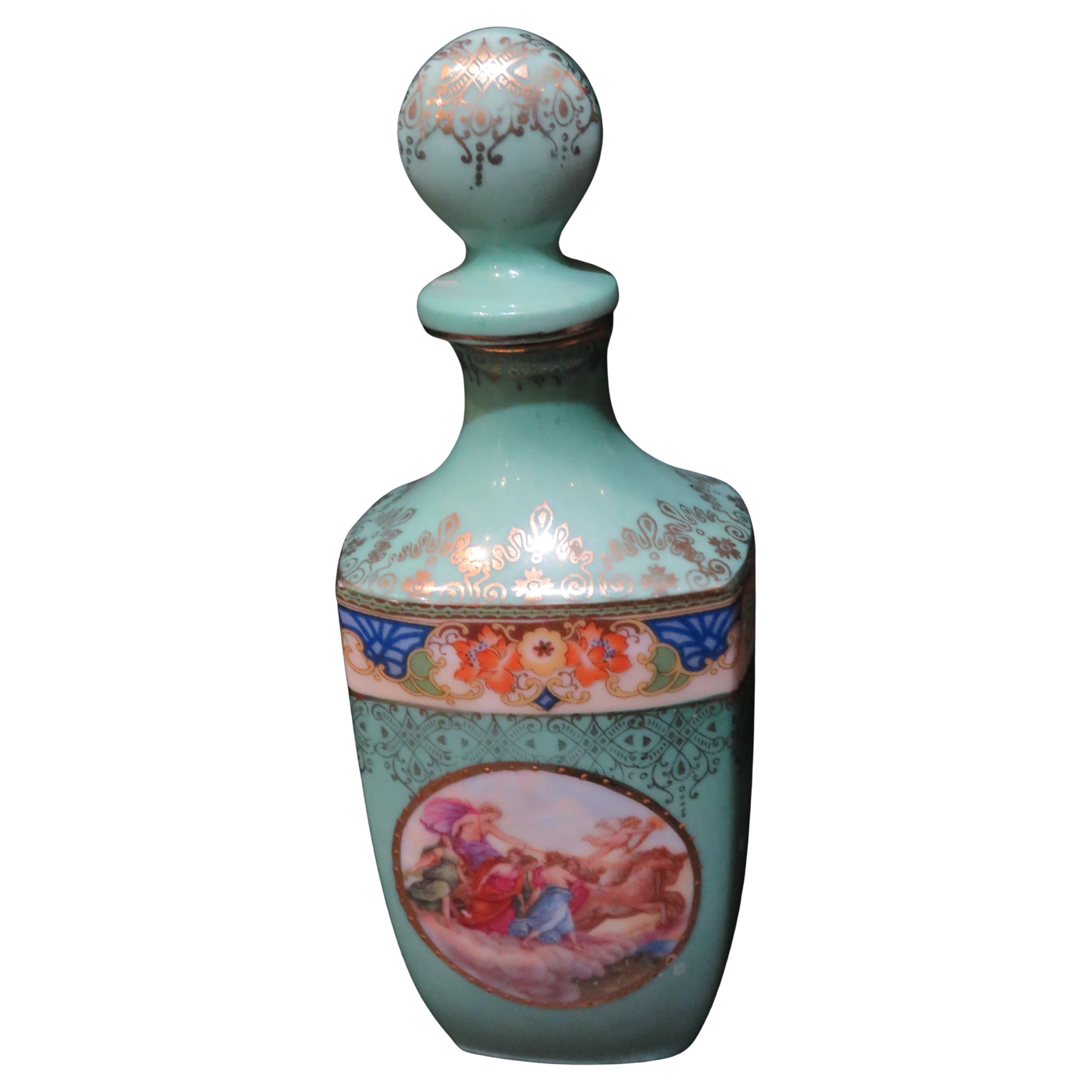 Beautiful 19th Century Painted NeoClassical Porcelain Bottle 1861 Prez Saxe For Sale