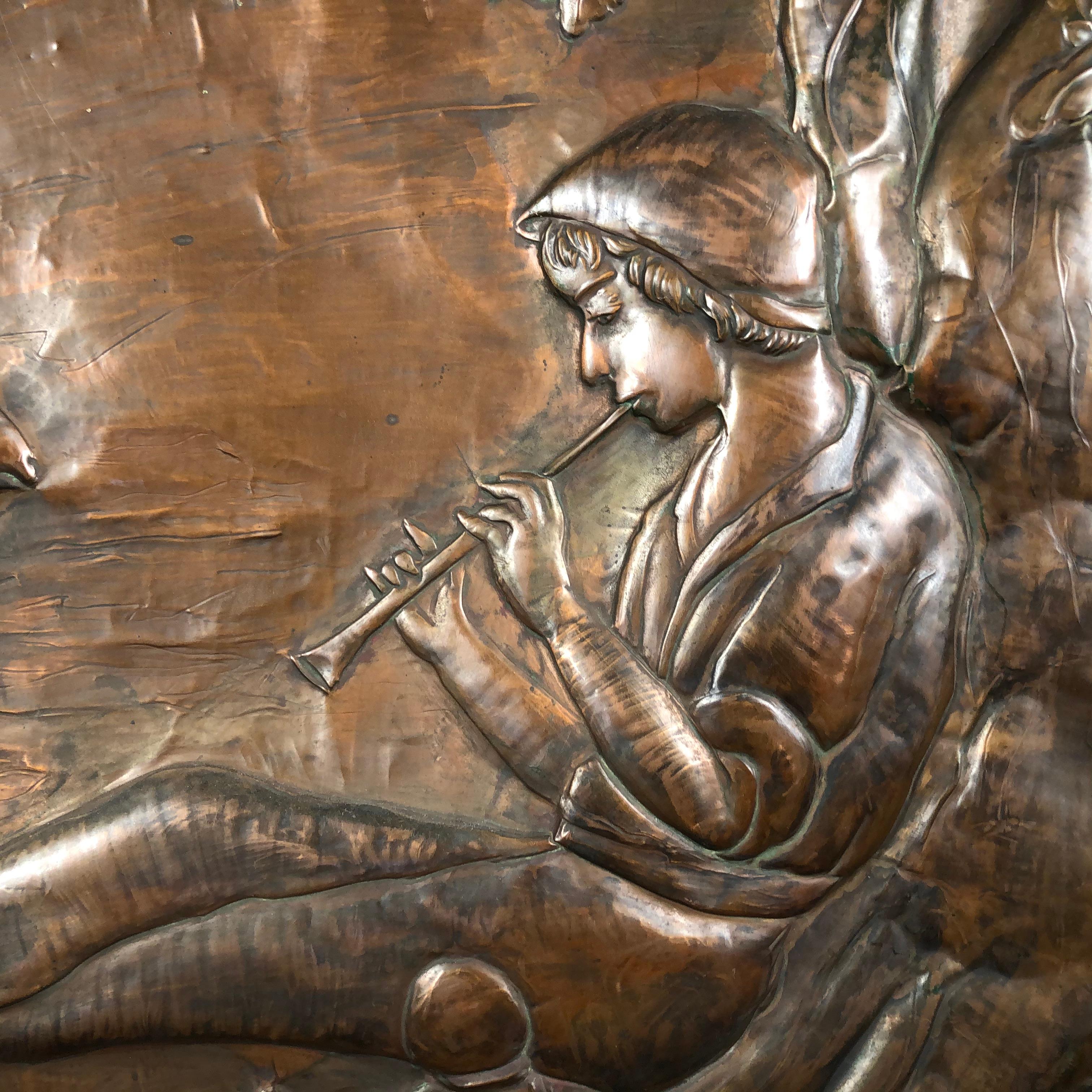 Importante opera d'arte popolare americana del 1904 incorniciata con un ragazzo flauto, firmata Curtis In condizioni buone in vendita a South Burlington, VT