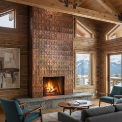 Importante cheminée et revêtement mural en cuivre par Oborzil & Jeney, Hongrie 1969