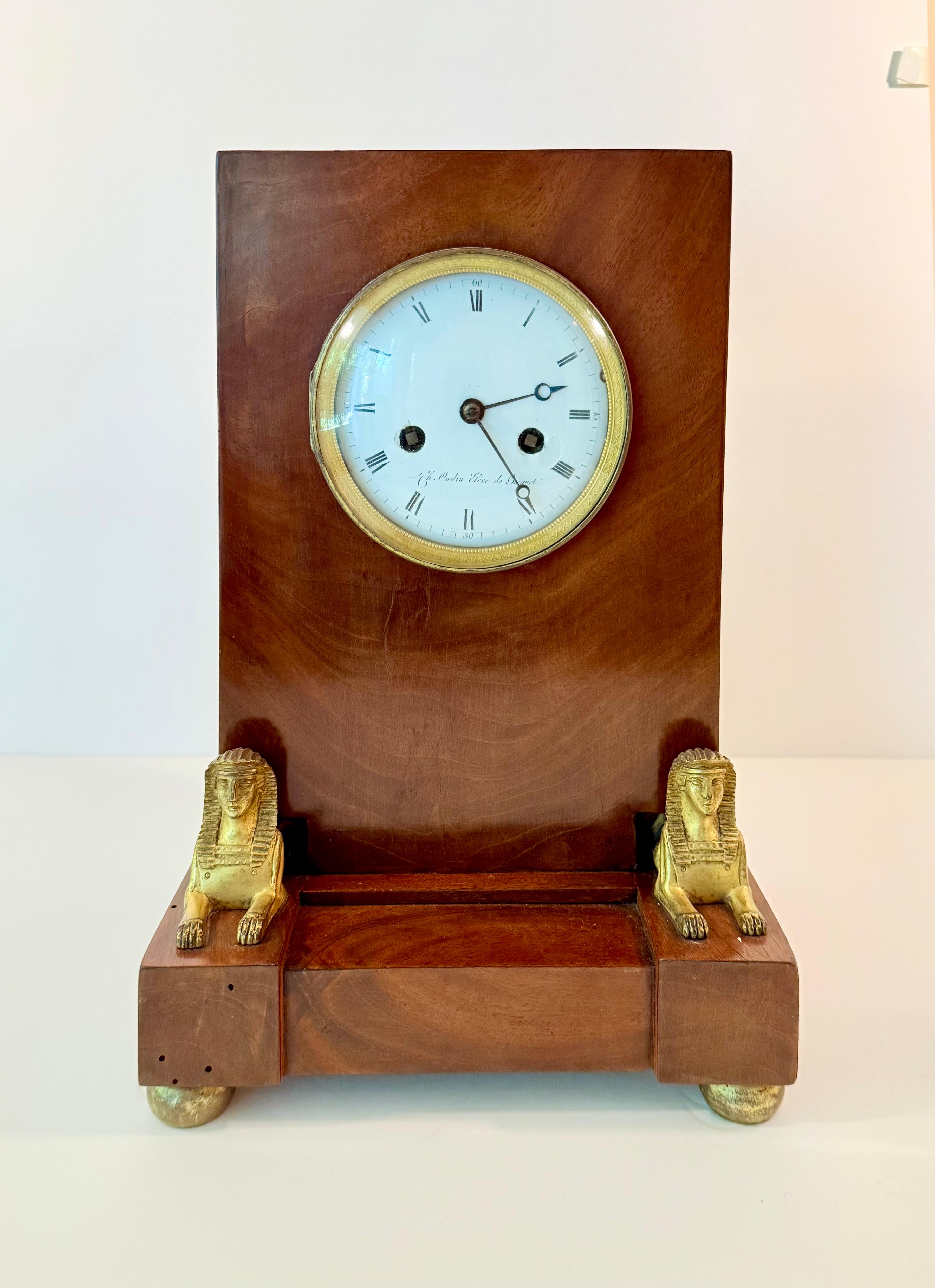 First Empire repeating mahogany cabinet Clock ca 1804
Clock movement by Charles Oudin (1743-1803)
Mahogany case attributable to Ferdinand Schwerdfeger (1734-1818); 

Charles Oudin,
The Oudin name is one of the oldest French horology firms. It was