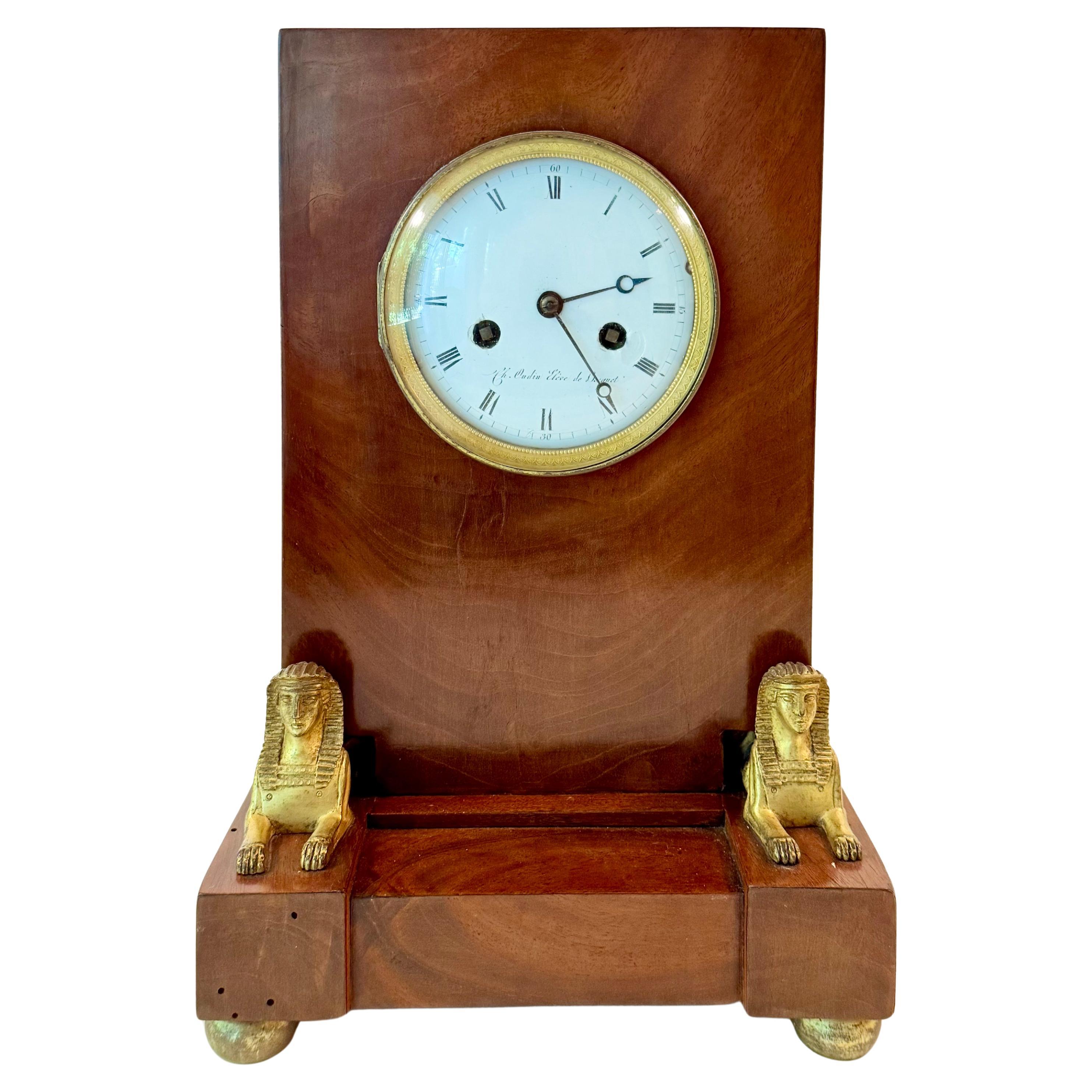 Important First Empire Mahogany Clock  by Charles Oudin