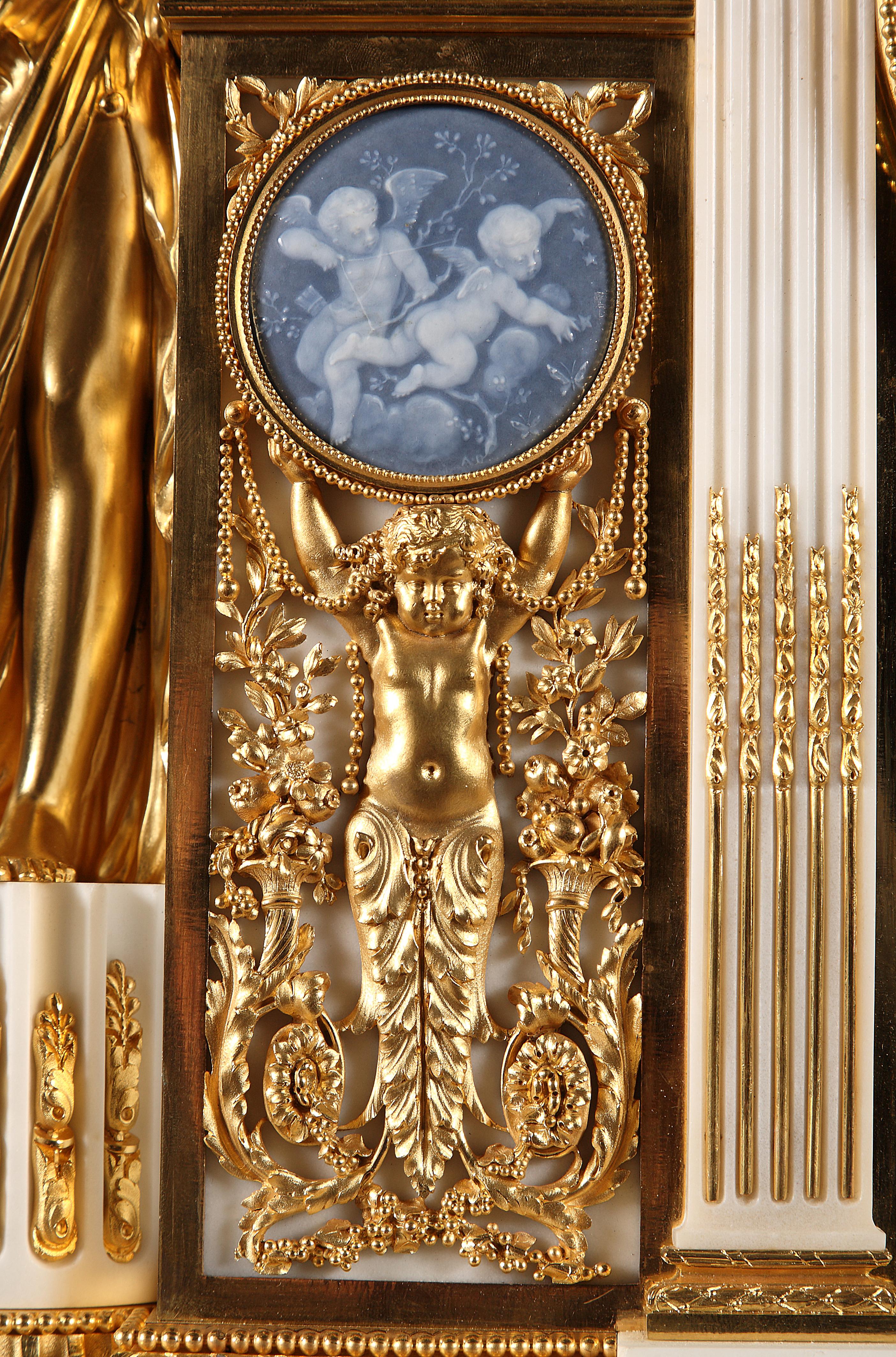 Gilt Important Five Pieces Marble and Gilded Bronze Clock Set, France, Circa 1860 For Sale