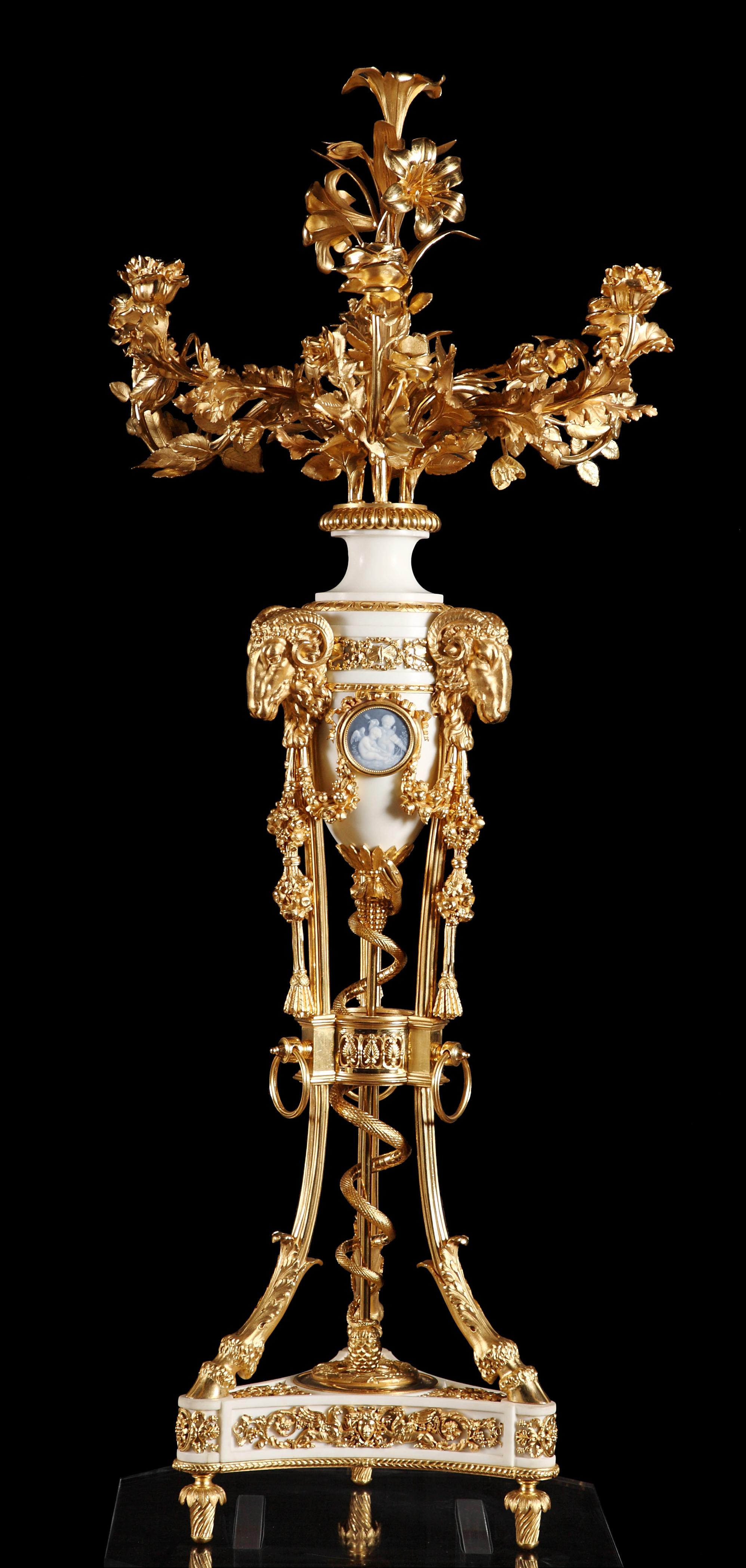 Porcelain Important Five Pieces Marble and Gilded Bronze Clock Set, France, Circa 1860 For Sale