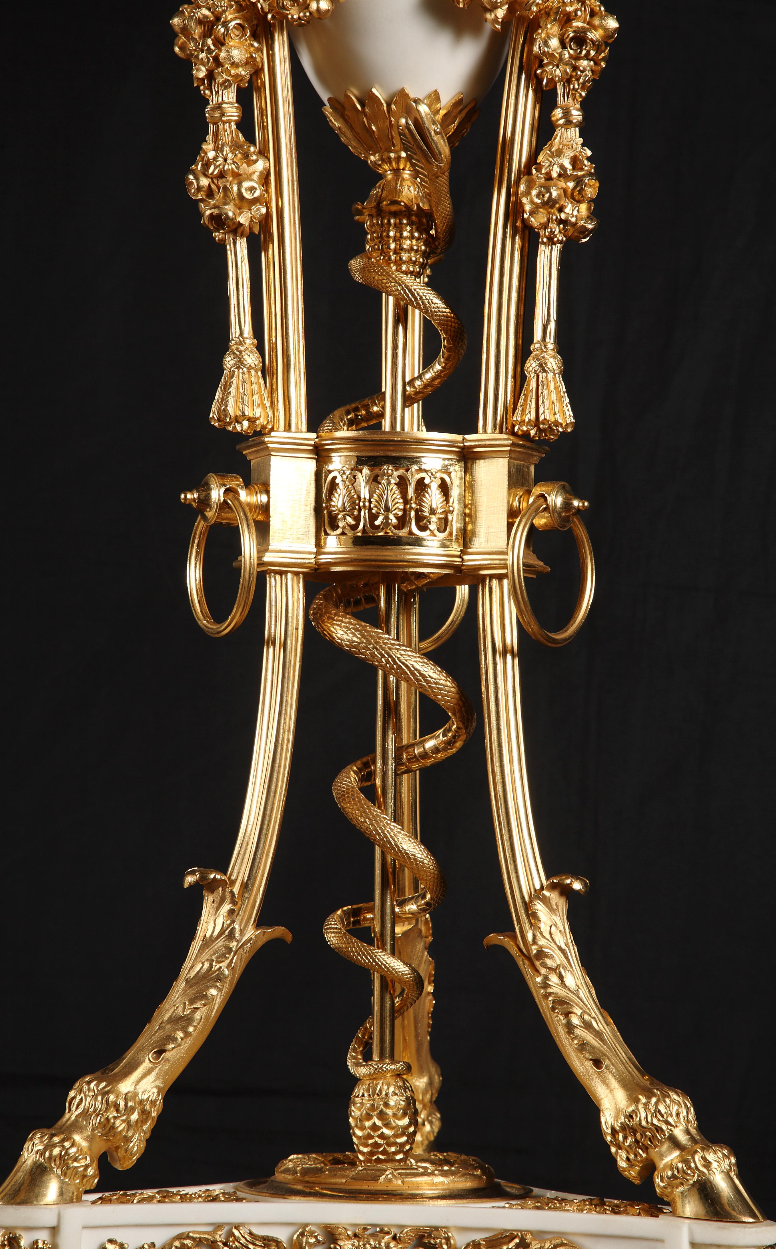 Important Five Pieces Marble and Gilded Bronze Clock Set, France, Circa 1860 For Sale 2