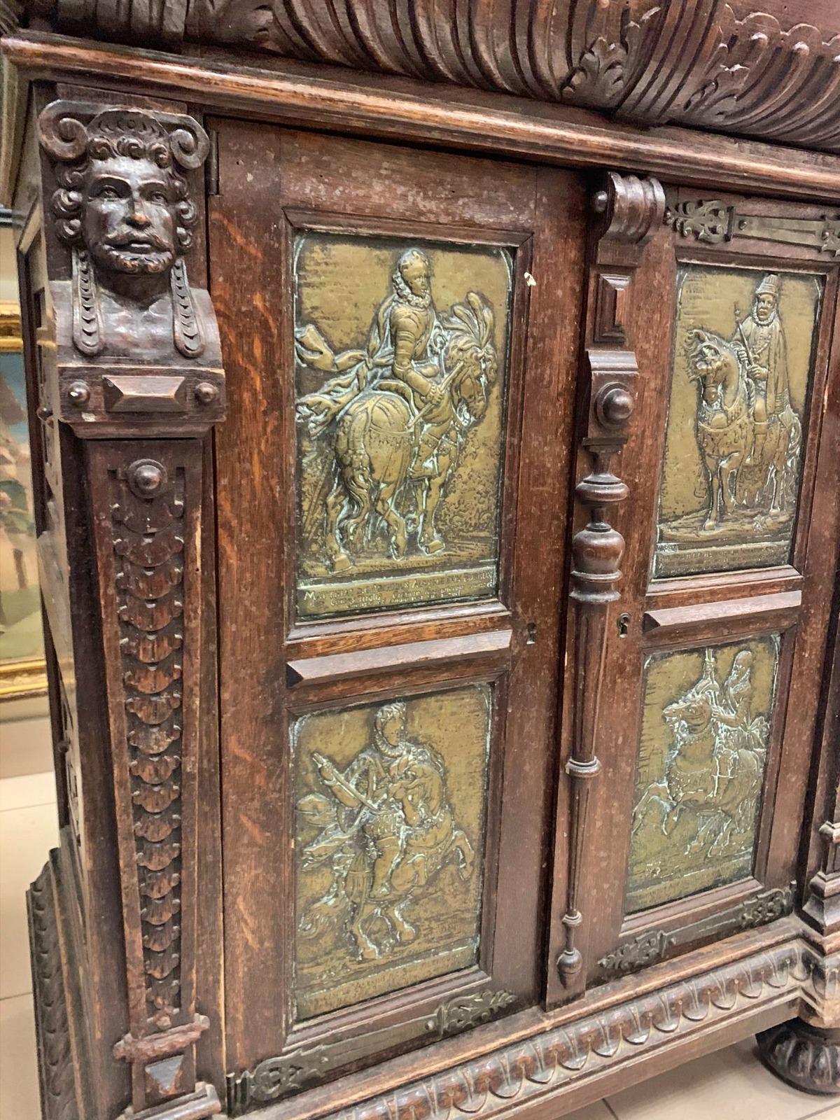 Wood Important Flemish Cabinet 18th Century Emanuel Van Meteren's Brass Plates