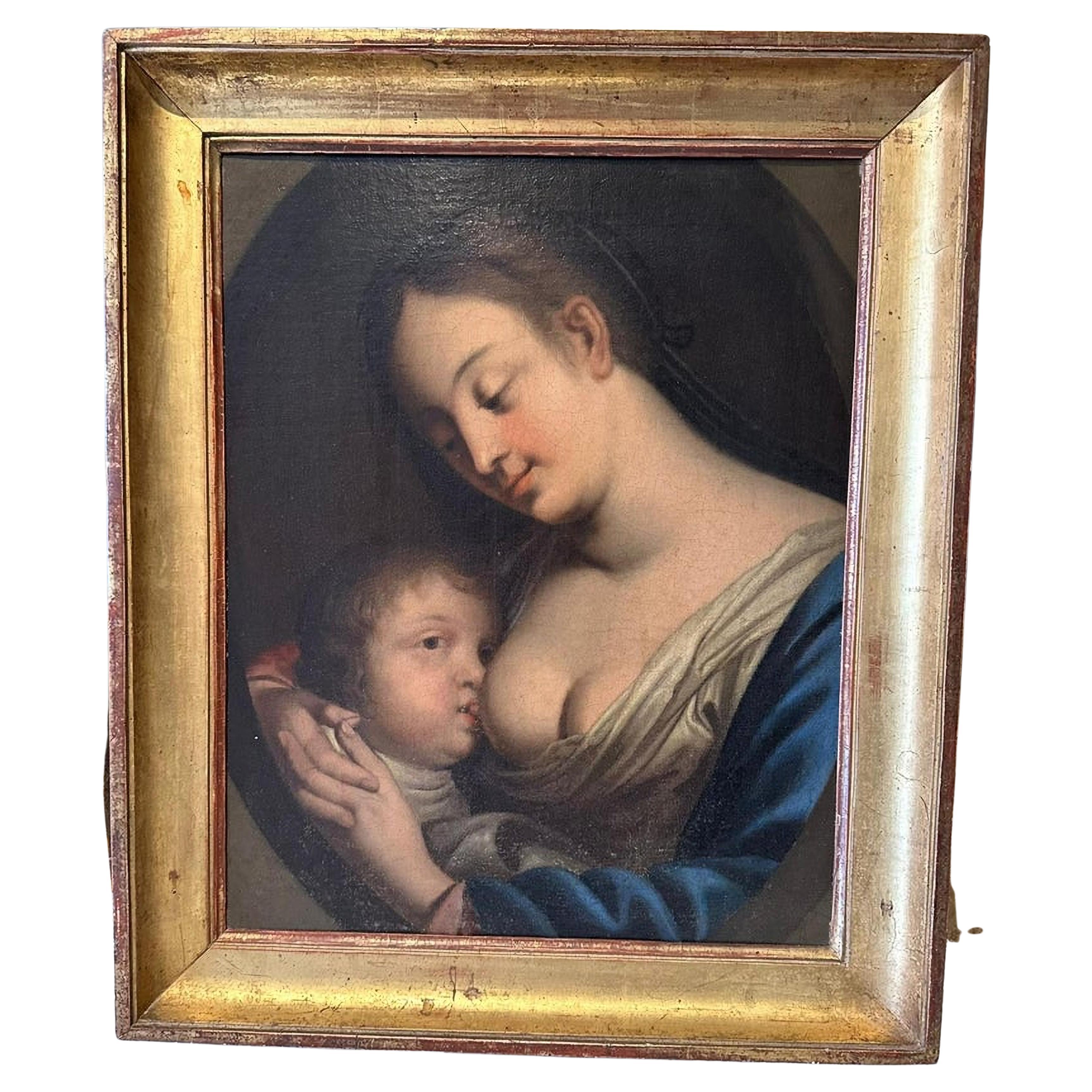 Important Flemish School of the 17th Century "Virgin of the Milk" For Sale