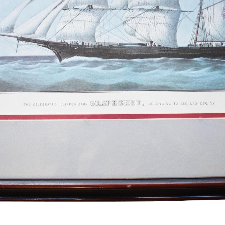 American Classical Important Framed Lithograph of the Grapeshot Clipper Ship Joseph Currier & Ives For Sale