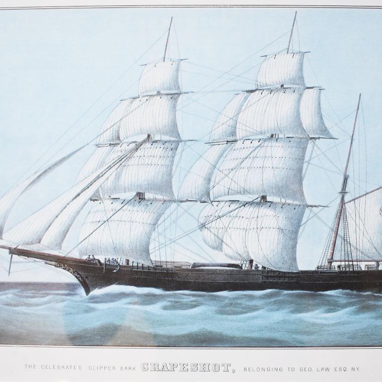 American Important Framed Lithograph of the Grapeshot Clipper Ship Joseph Currier & Ives For Sale