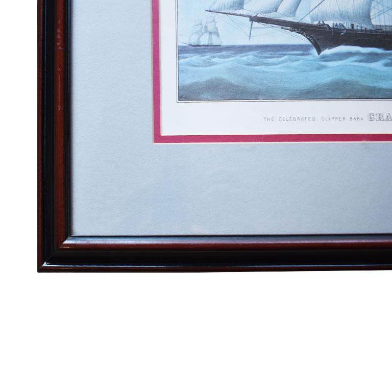 Wood Important Framed Lithograph of the Grapeshot Clipper Ship Joseph Currier & Ives For Sale