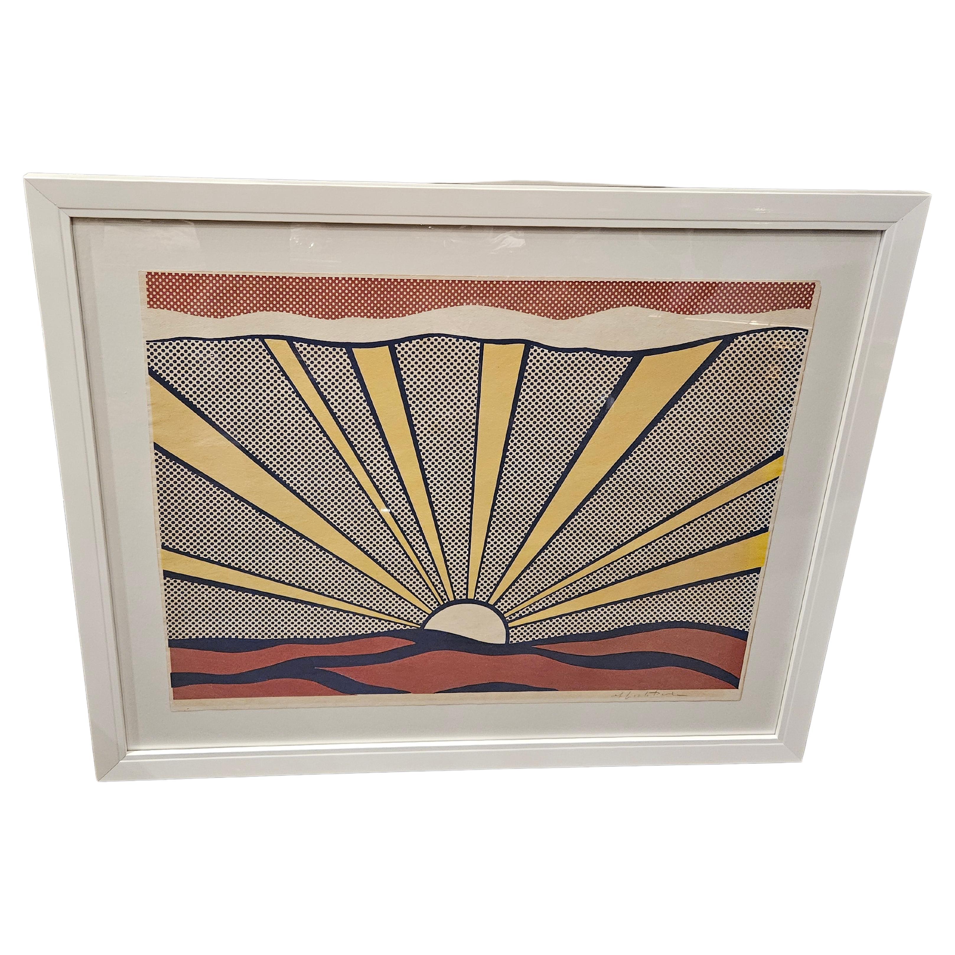 Important Framed Original Signed Roy Lichtenstein (1923-1997) Sun Lithograph