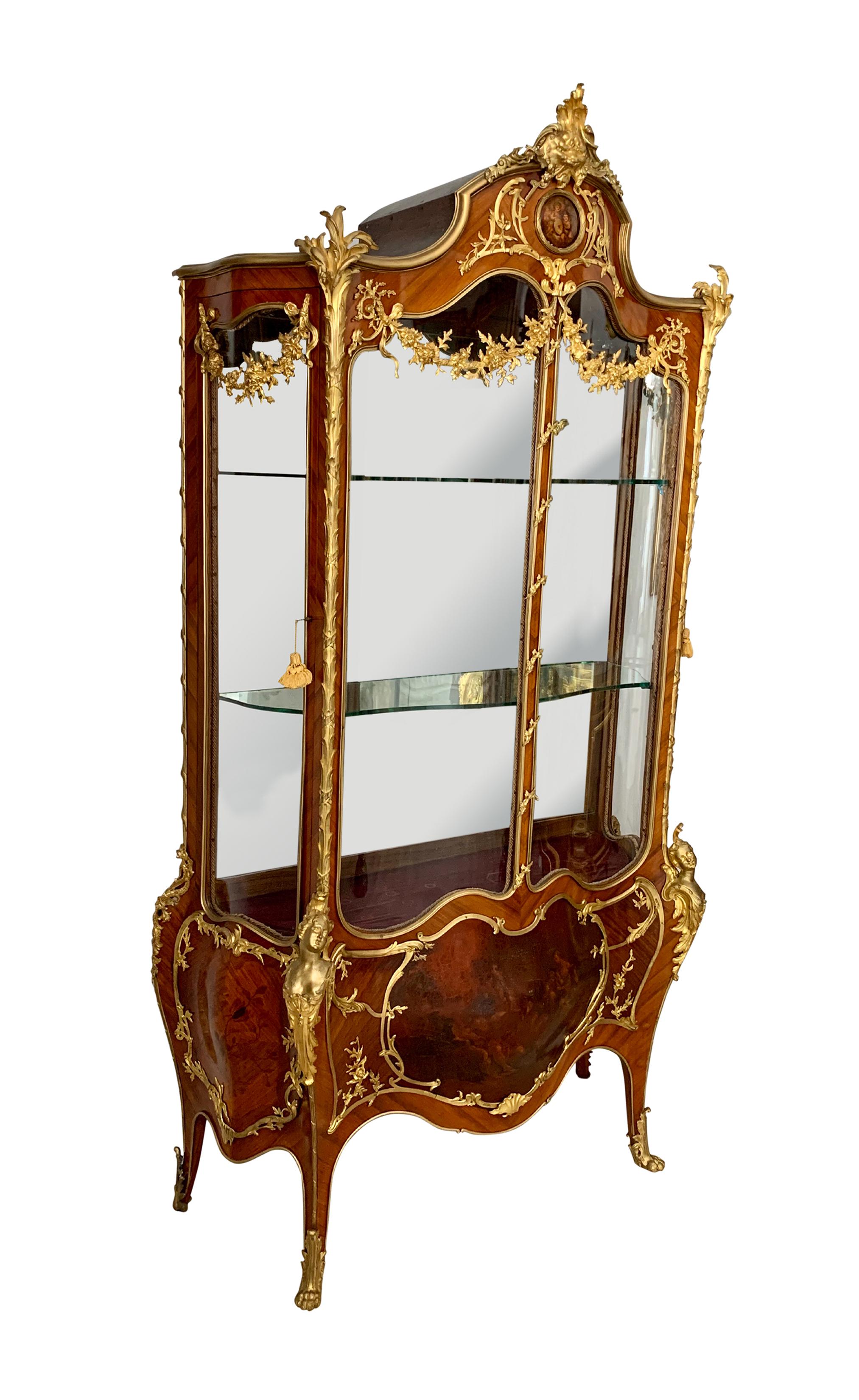 A Very Fine French 19th CenturyOrmolu-Mounted Louis XV Style Double-Door Vitrine For Sale 8