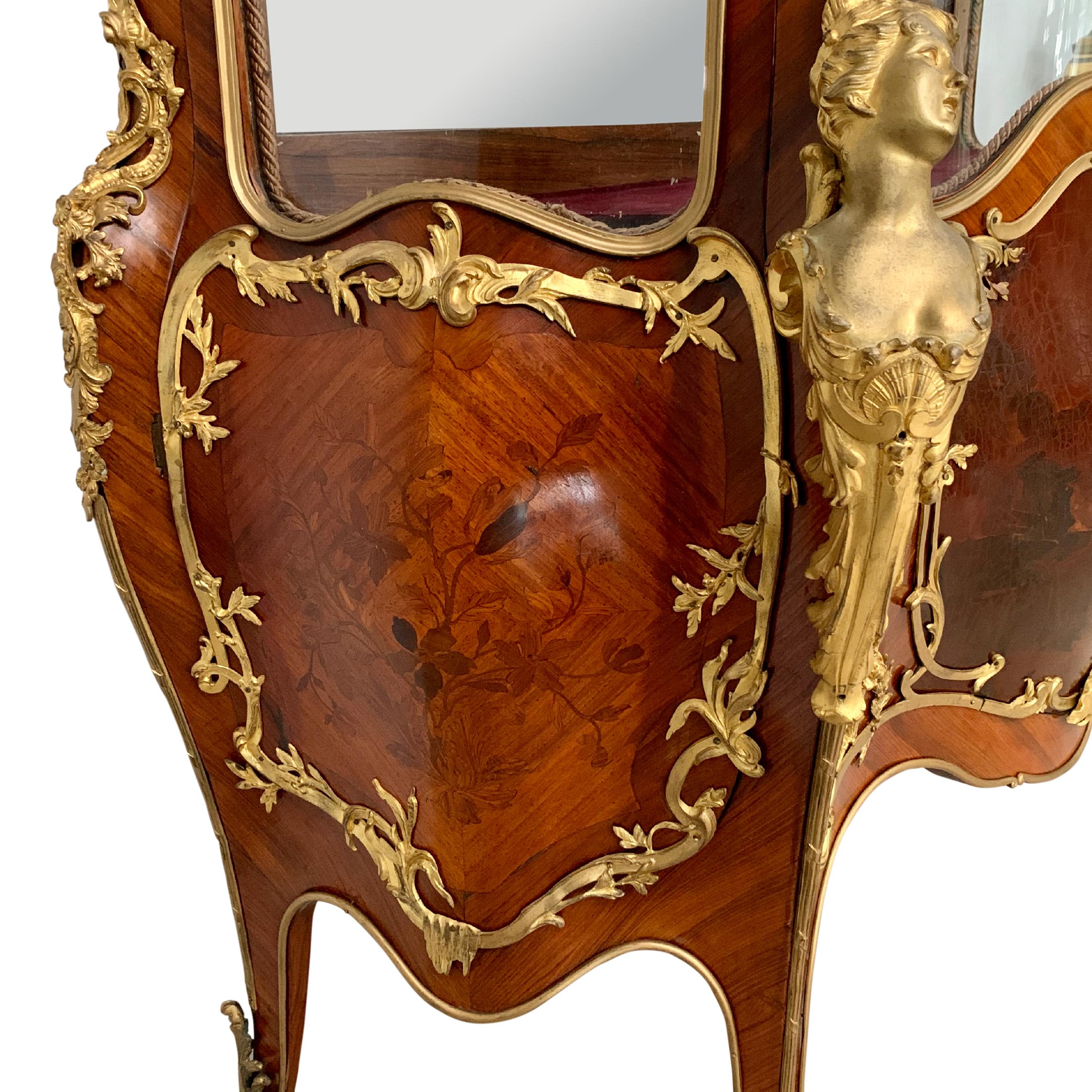 A Very Fine French 19th CenturyOrmolu-Mounted Louis XV Style Double-Door Vitrine For Sale 6