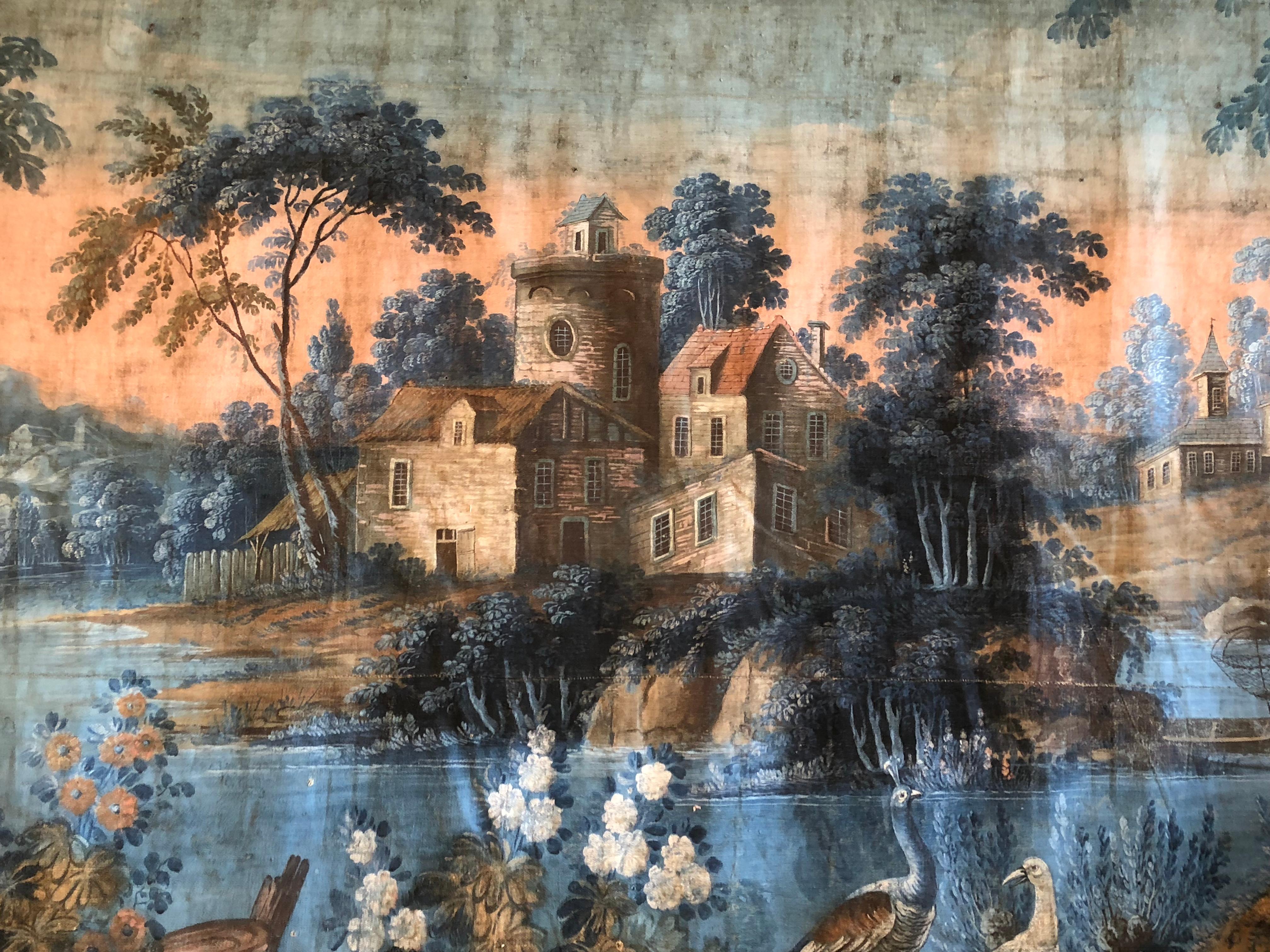 Painted Important French 18th Century Toile Peinte Tapestry