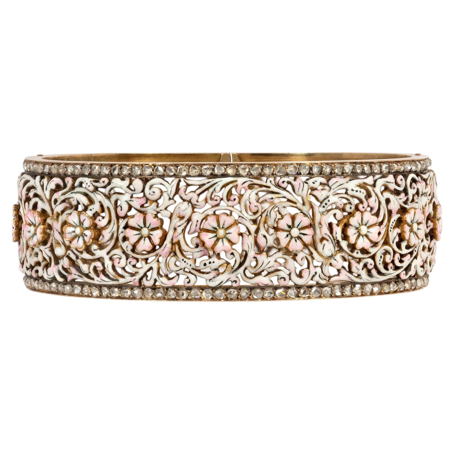 Important French Antique enamel flower bracelet