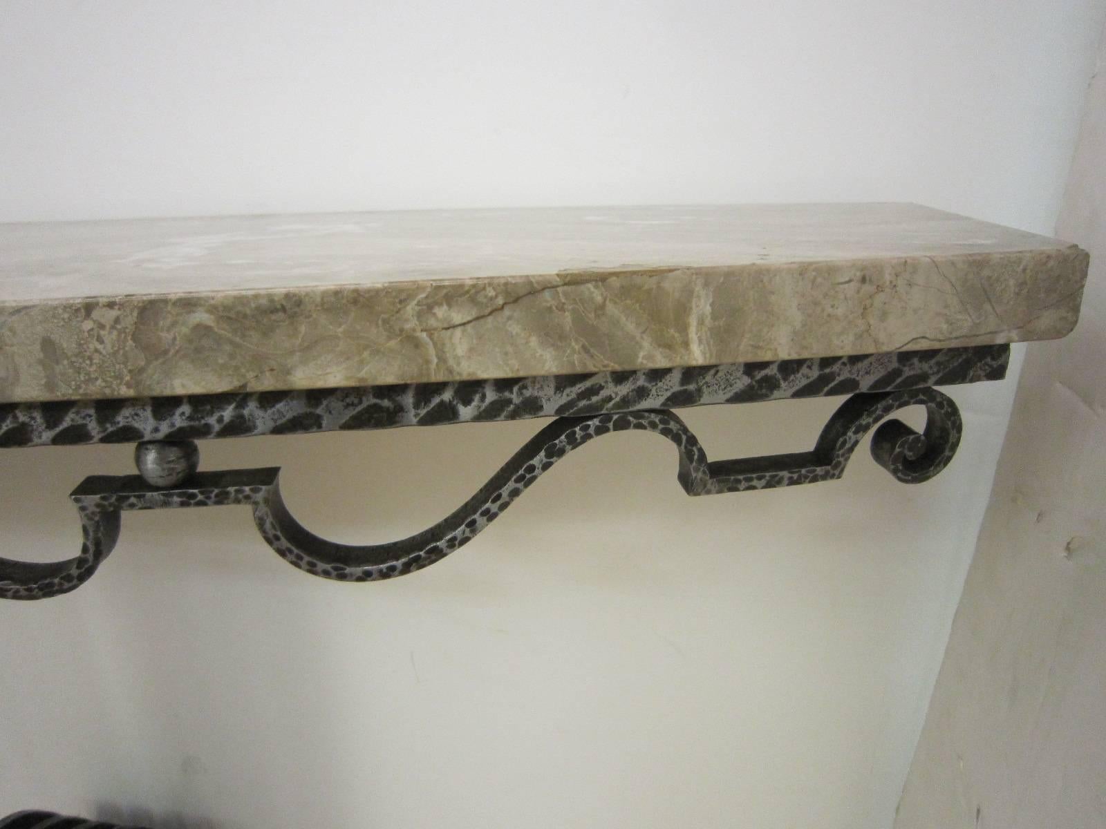 Important French Art Deco Hand Hammered Iron Console Attributed to Raymond Subes 4