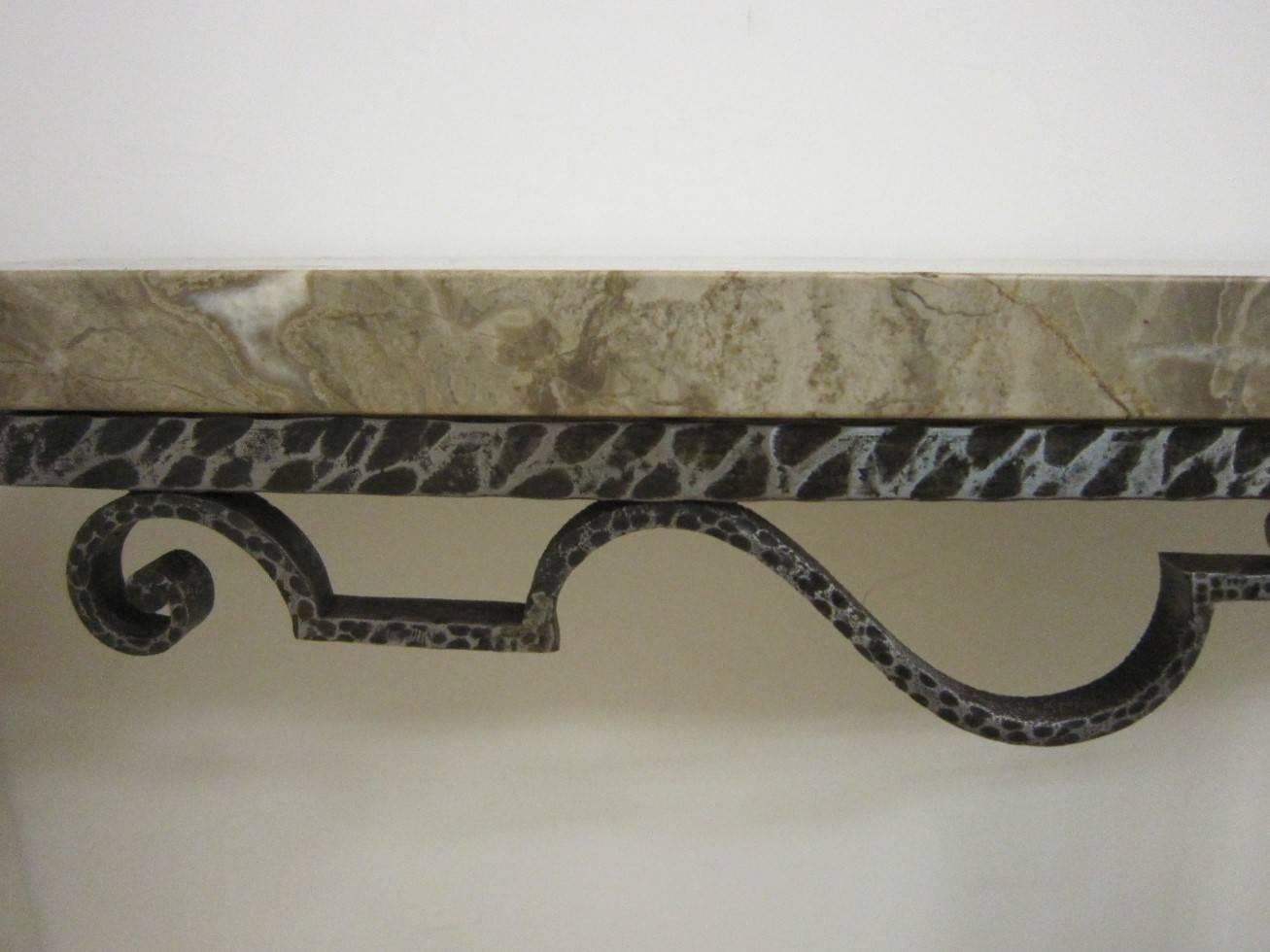 Important French Art Deco Hand Hammered Iron Console Attributed to Raymond Subes 5