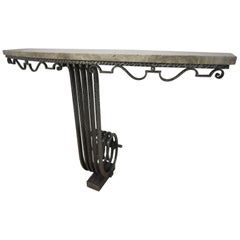 Important French Art Deco Hand Hammered Iron Console Attributed to Raymond Subes