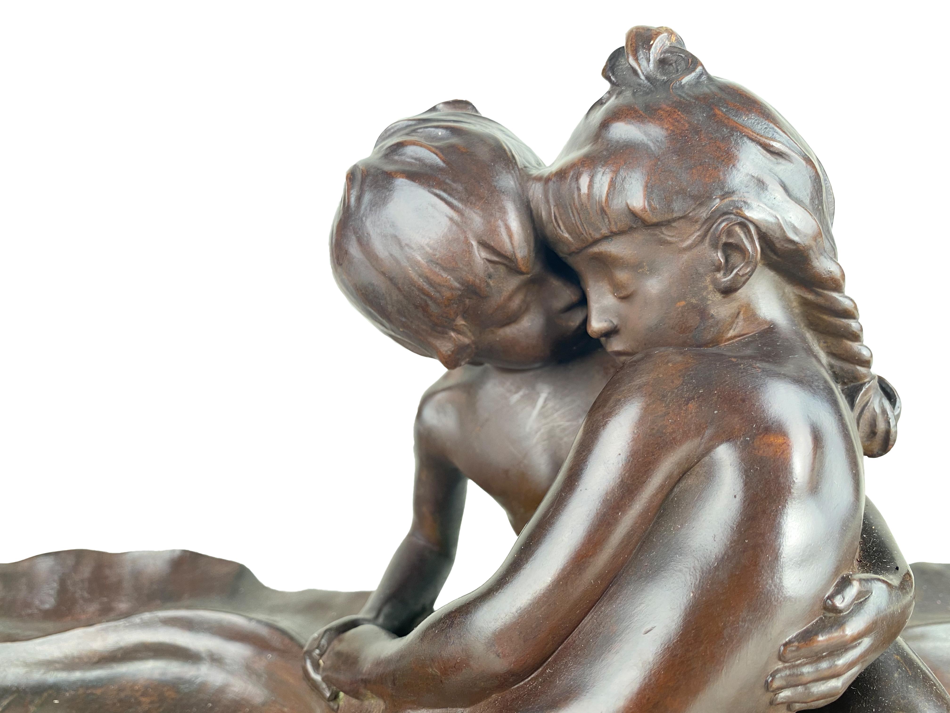 An important and rare French Art Nouveau cast bronze centerpiece titled 