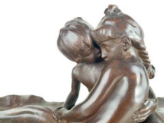 Important French Art Nouveau Cast Bronze Sculpture "First Kiss" by, Max Blondat