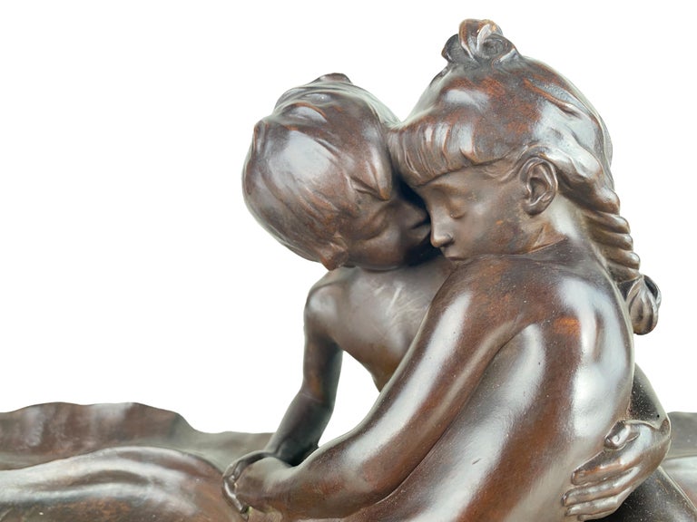 An important and rare French Art Nouveau cast bronze centerpiece titled 