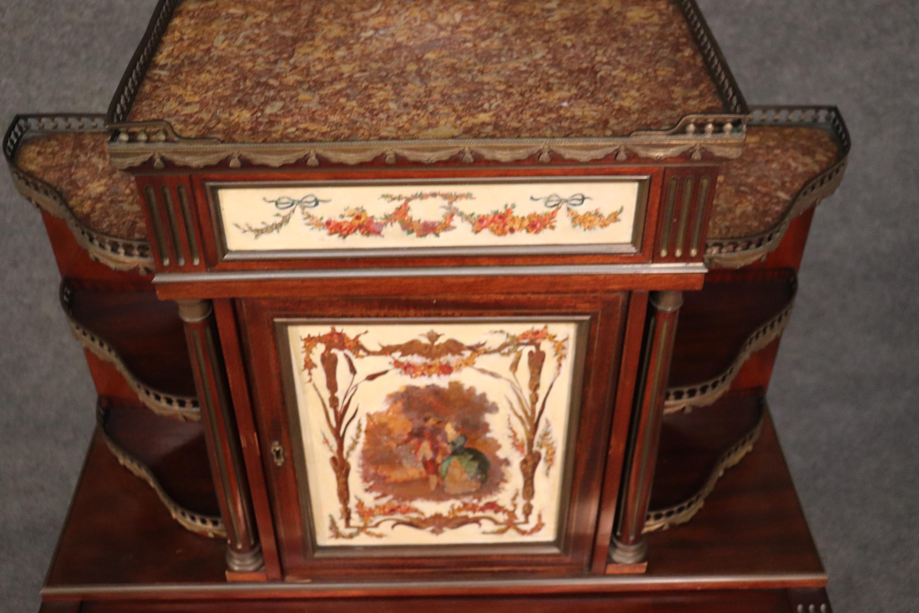 Important French Brass Inlaid Paint Decorated Rolltop Ladies Writing Desk For Sale 4