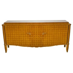 Important French Bronze, Walnut, Parquetry & Mother of Pearl Credenza, Jules Leleu