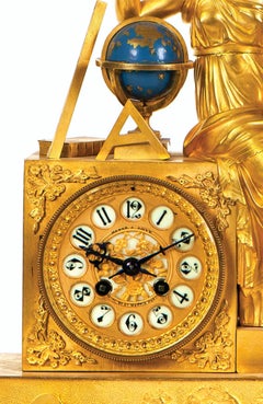 Important French Empire Table Clock "Lady with Harp" Sign