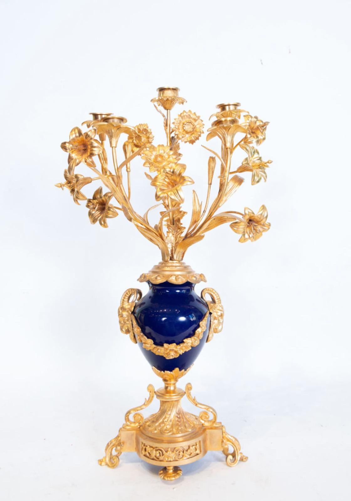 Napoleon III Important French Gilt Bronze and Porcelain Garniture from Sèvres 19th Century For Sale