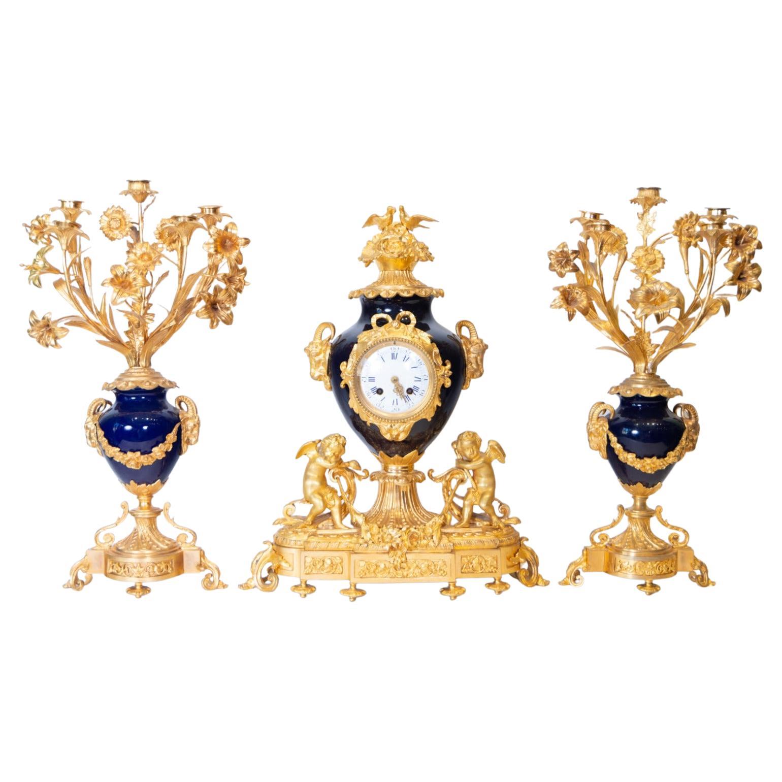 Important French Gilt Bronze and Porcelain Garniture from Sèvres 19th Century