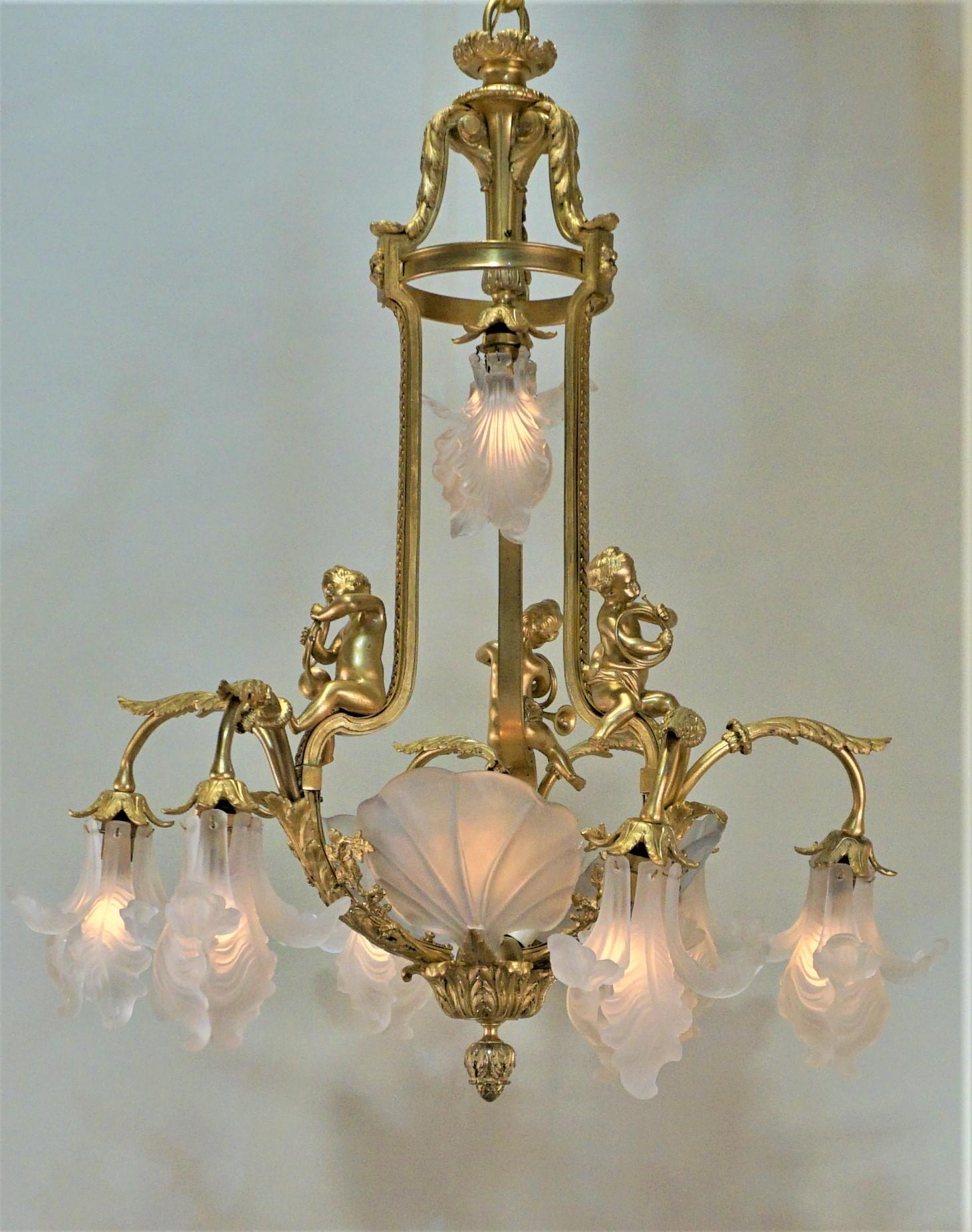 Important French Gilt Bronze Chandelier, Early 20th Century by E. Mottheau In Good Condition In Fairfax, VA