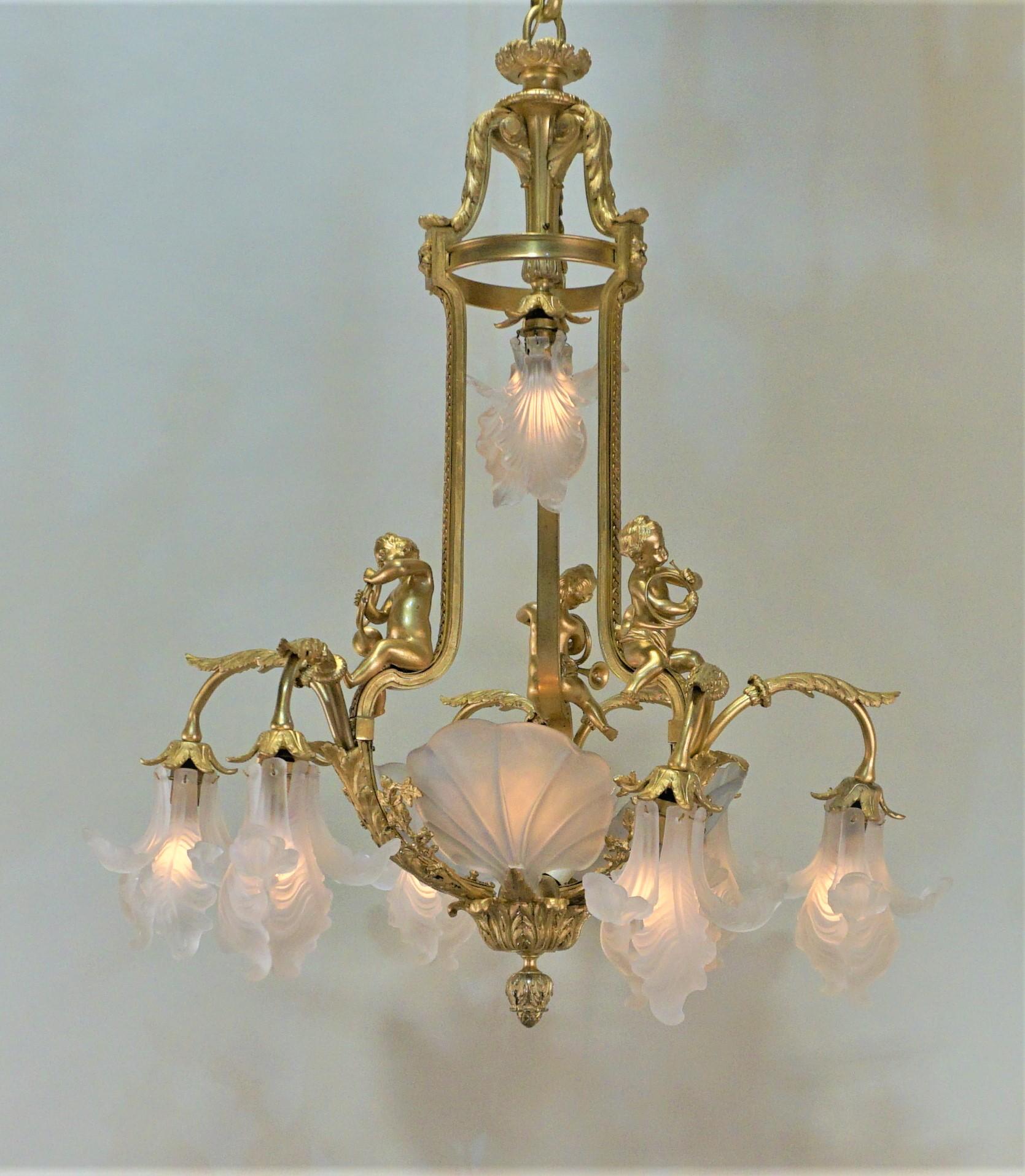 Important French Gilt Bronze Chandelier, Early 20th Century by E. Mottheau 1