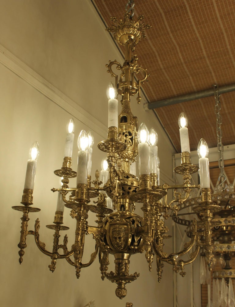 Important French Gilt Bronze Rock Crystal Gasolier Chandelier For Sale