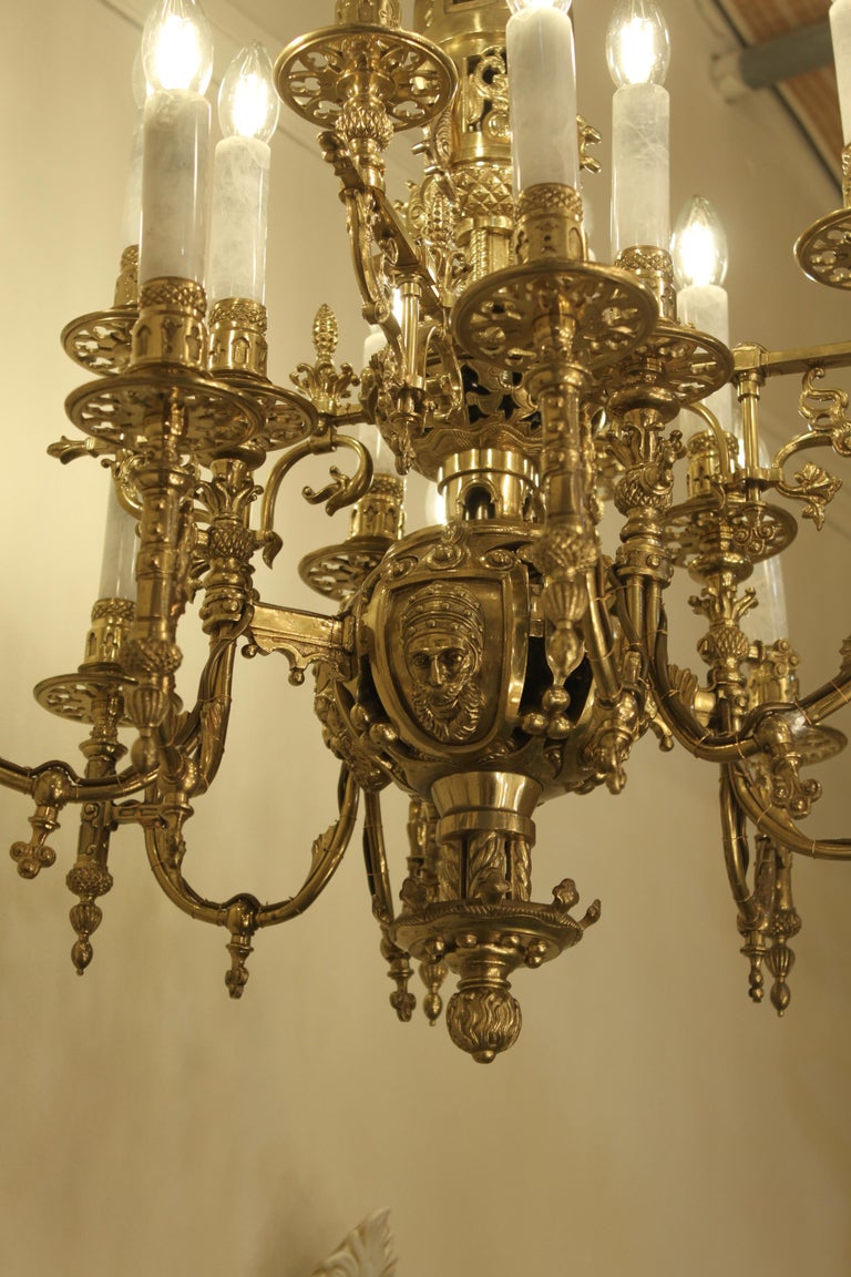Important French Gilt Bronze Rock Crystal Gasolier Chandelier For Sale