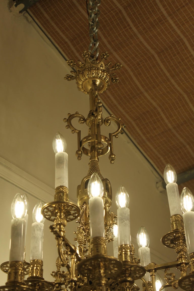 Important French Gilt Bronze Rock Crystal Gasolier Chandelier For Sale