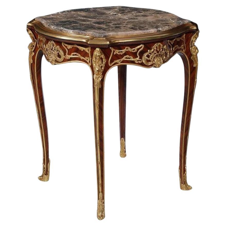  Important French Louis XVI Style Gilt Bronze Mahogany Marble Top End Table For Sale
