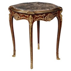 Vintage  Important French Louis XVI Style Gilt Bronze Mahogany Marble Top End Table