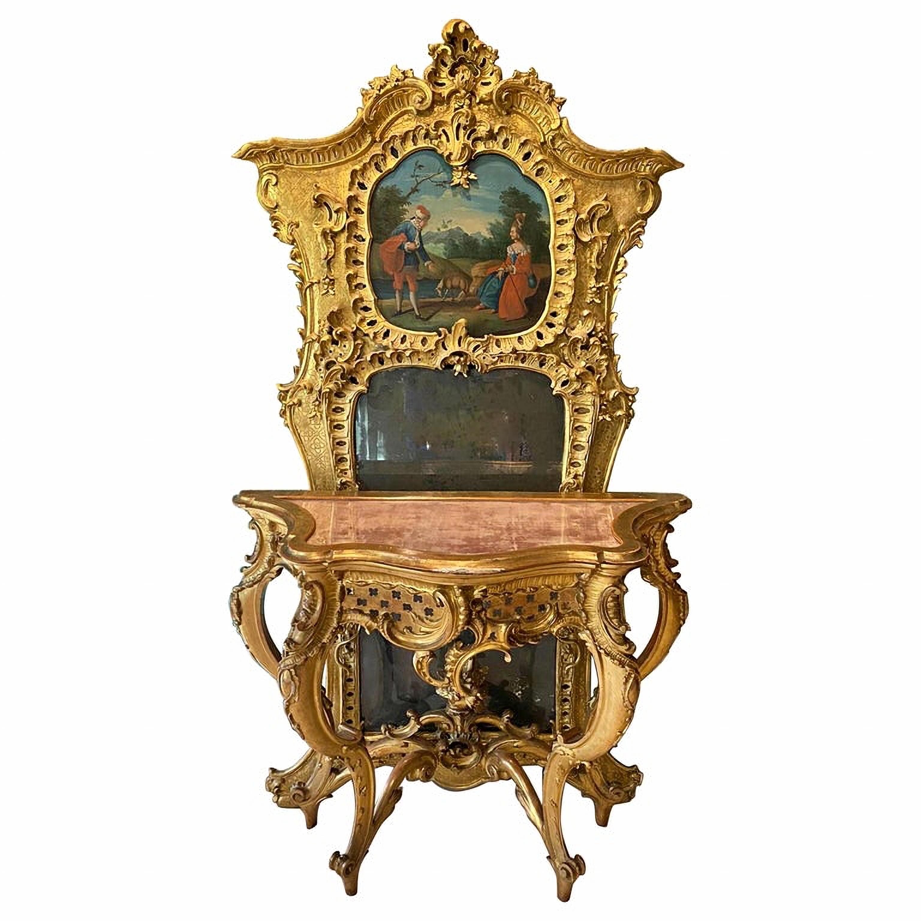 Important miroir et console français de 1760/70 du 18ème siècle en vente 8