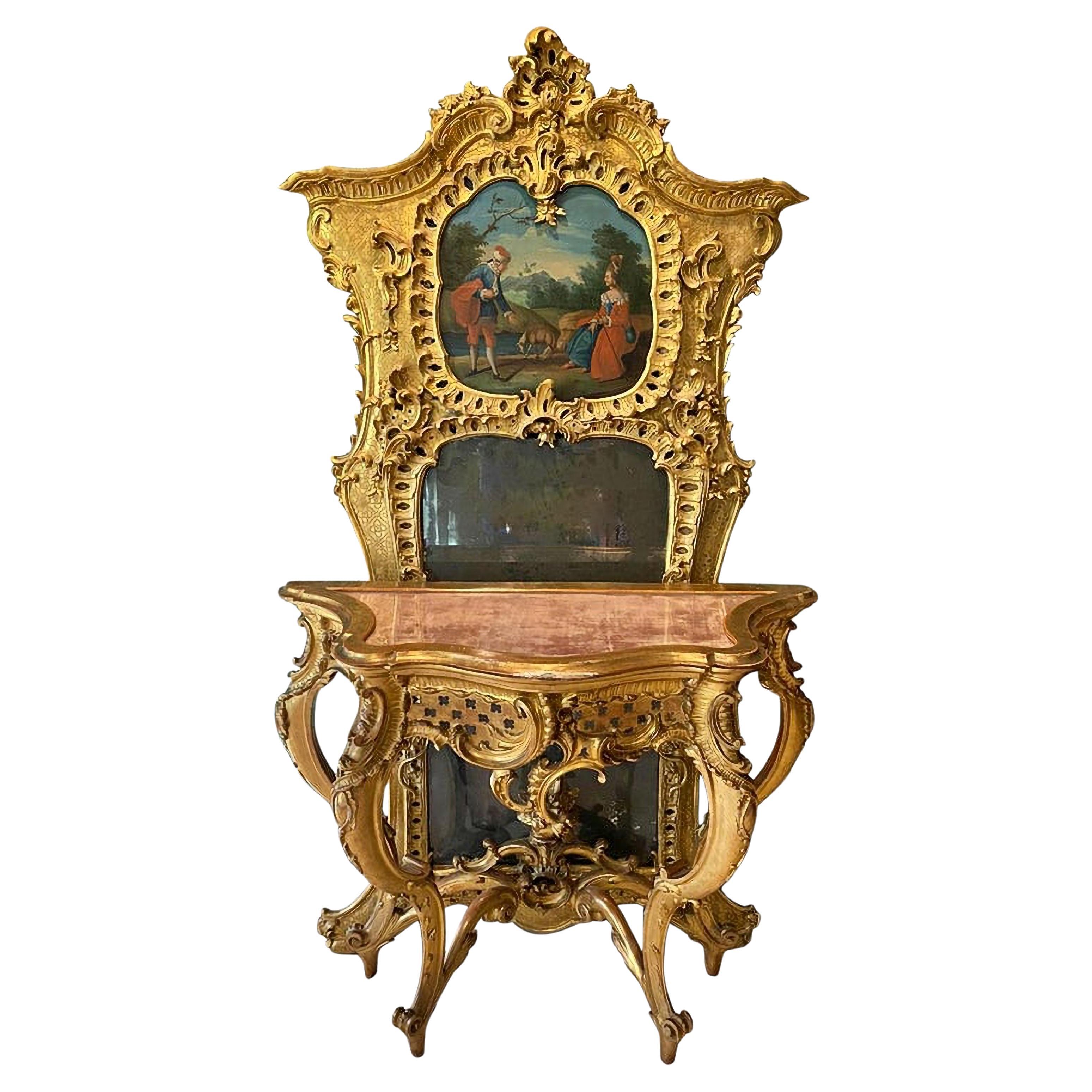 Important miroir et console français de 1760/70 du 18ème siècle en vente