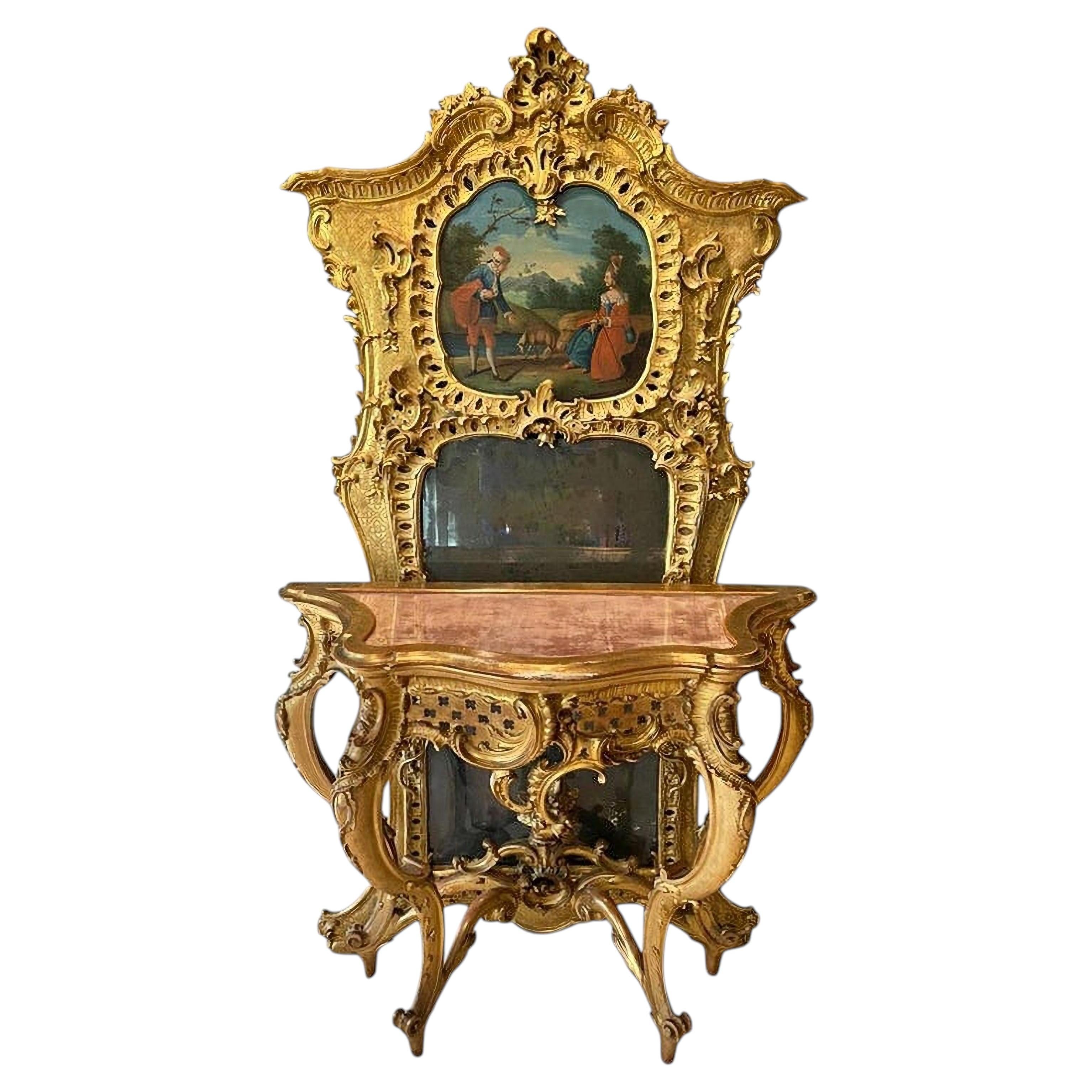 Importante specchiera e console francese del 1760/70 XVIII secolo in vendita