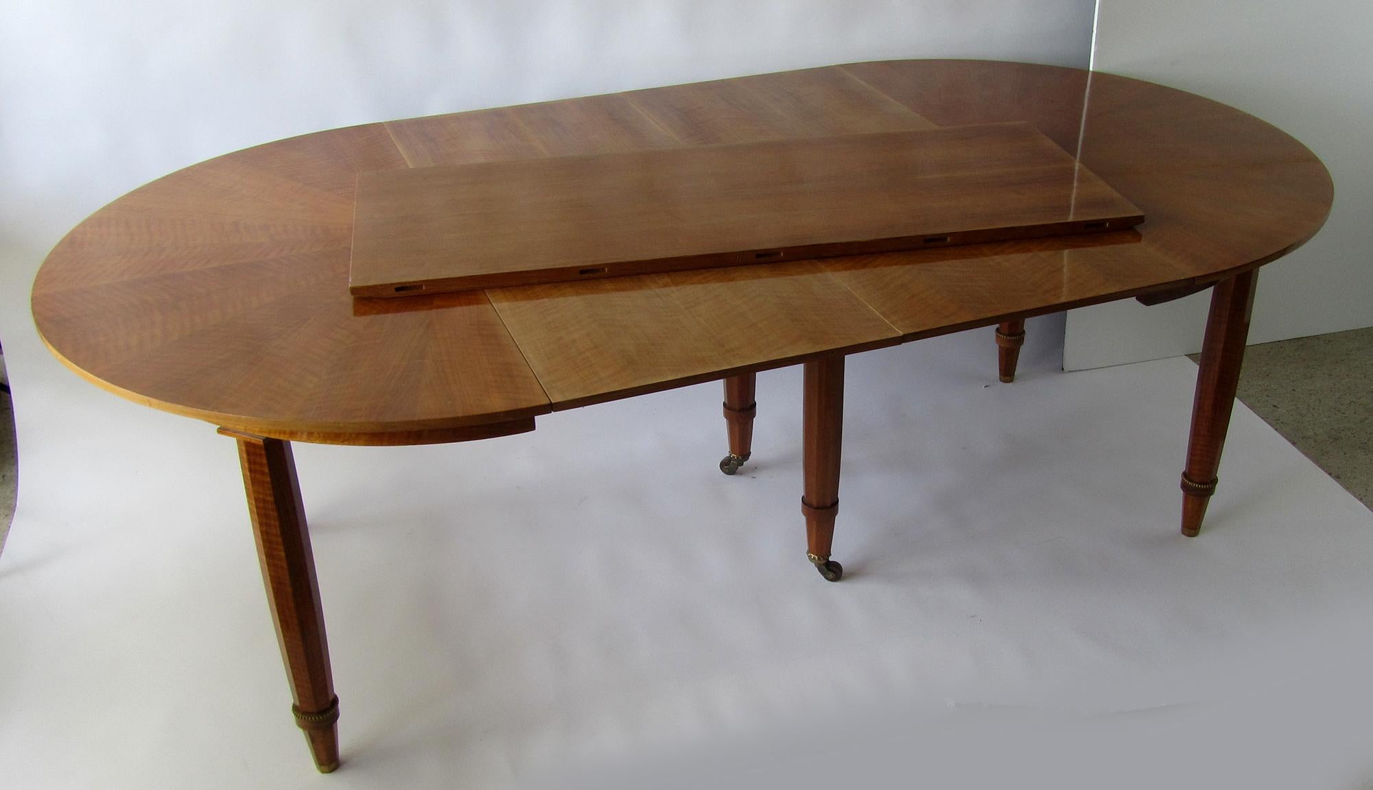 Mid-20th Century Important French Modern Fruitwood & Bronze Extension Dining Table, Jules Lel For Sale