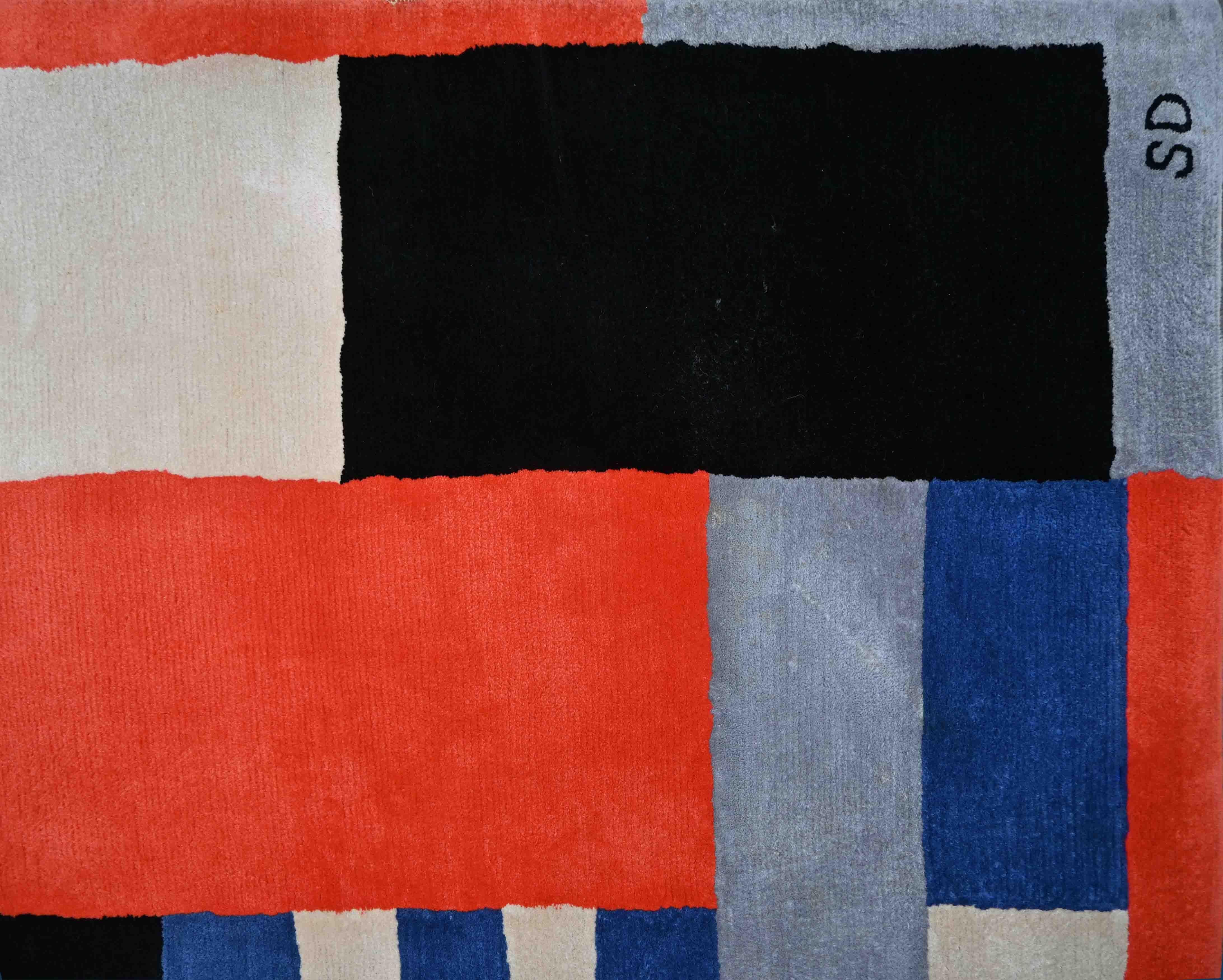Wichtiger signierter Teppich der französischen Moderne von Sonia Delaunay 20. Jahrhundert - Nr. 1579 (Handgewebt) im Angebot